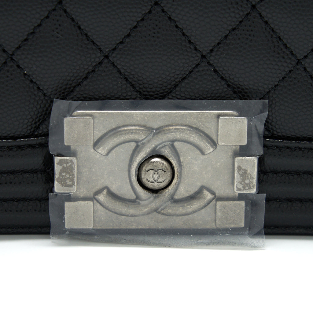 CHANEL SMALL BOY BAG CAVIAR BLACK RUTHENIUM SLIVER HARDWARE (MICROCHIP)