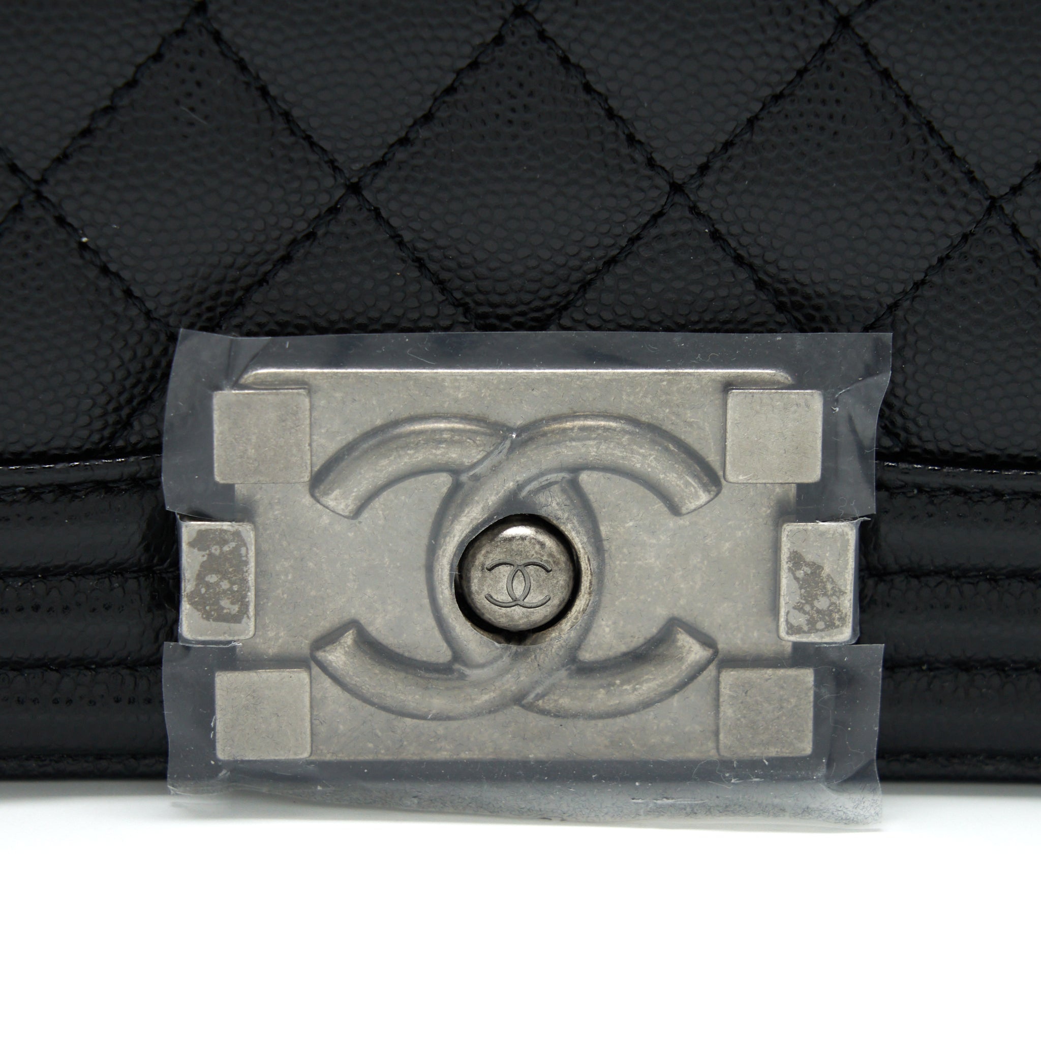 CHANEL SMALL BOY BAG CAVIAR BLACK RUTHENIUM SLIVER HARDWARE (MICROCHIP)