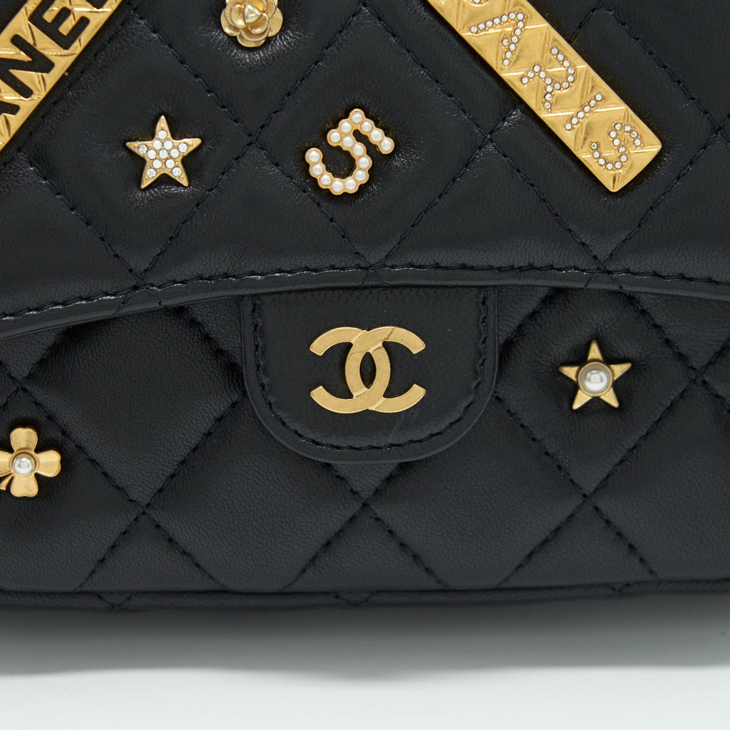 CHANEL LIMITED CHARM DOUBLE LAYER MINI CHAIN BAG LAMBSKIN BLACK GHW