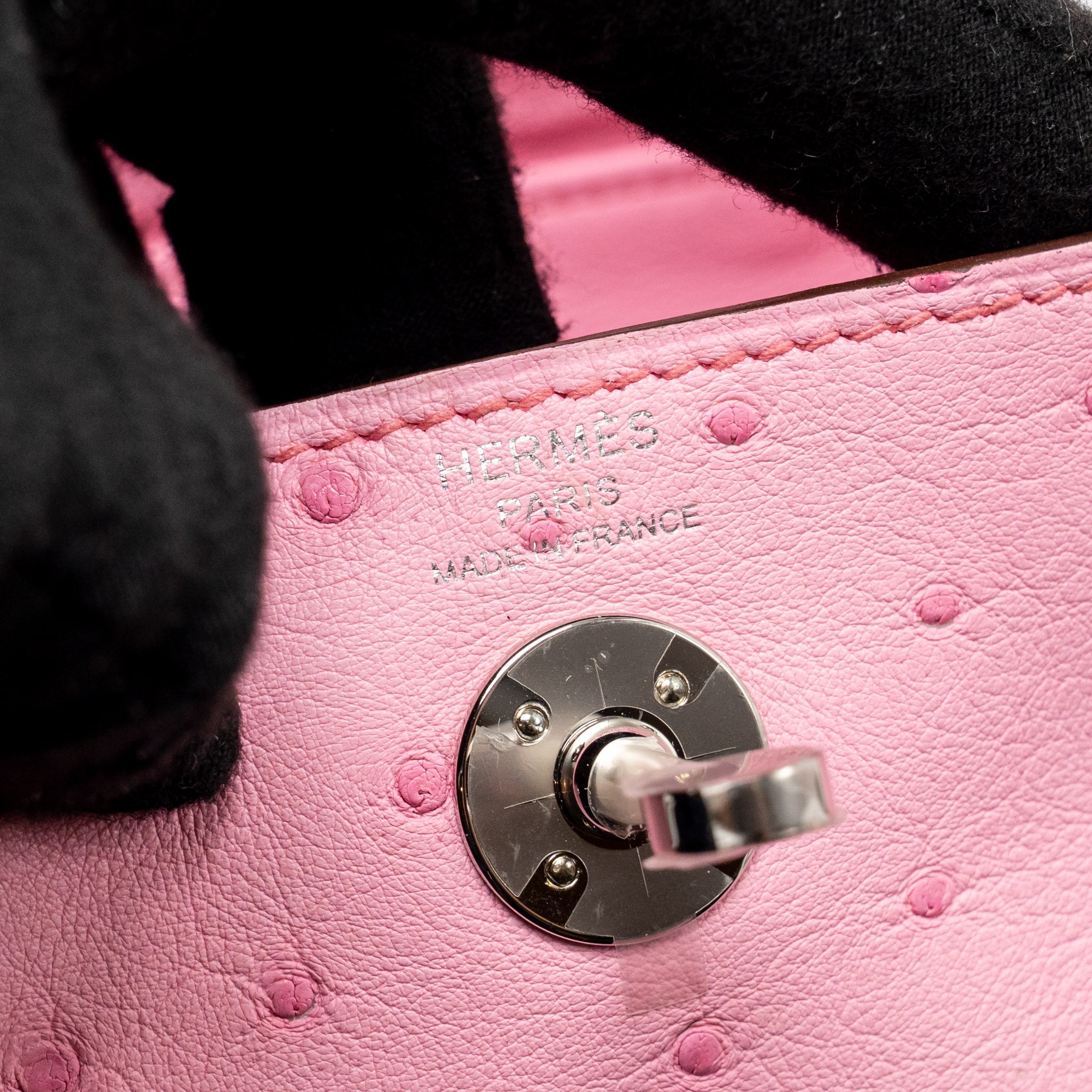 HERMES MINI LINDY OSTRICH ROSE BUBBLEGUM SHW