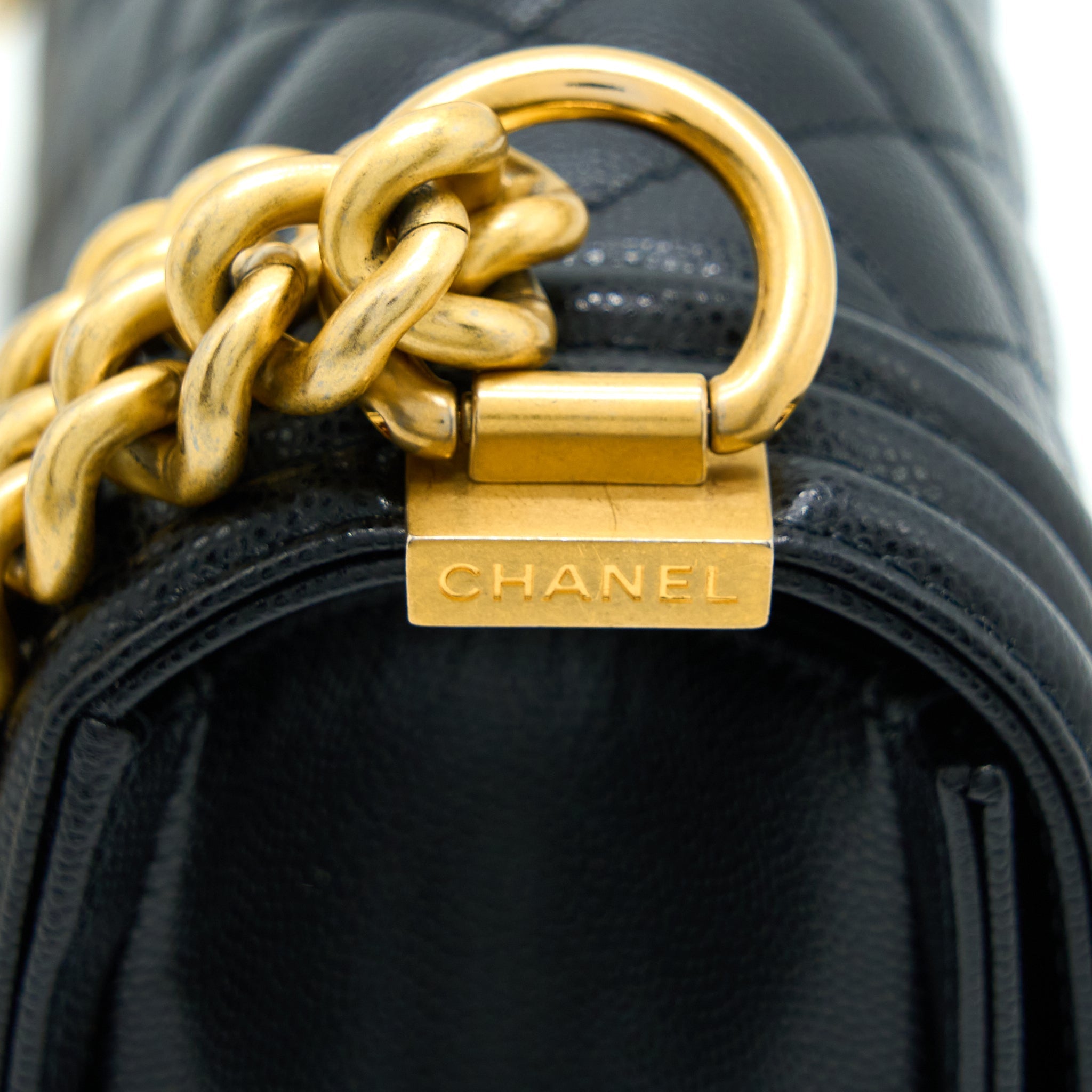 CHANEL MEDIUM BOY BAG CAVIAR BLACK BRUSHED GHW