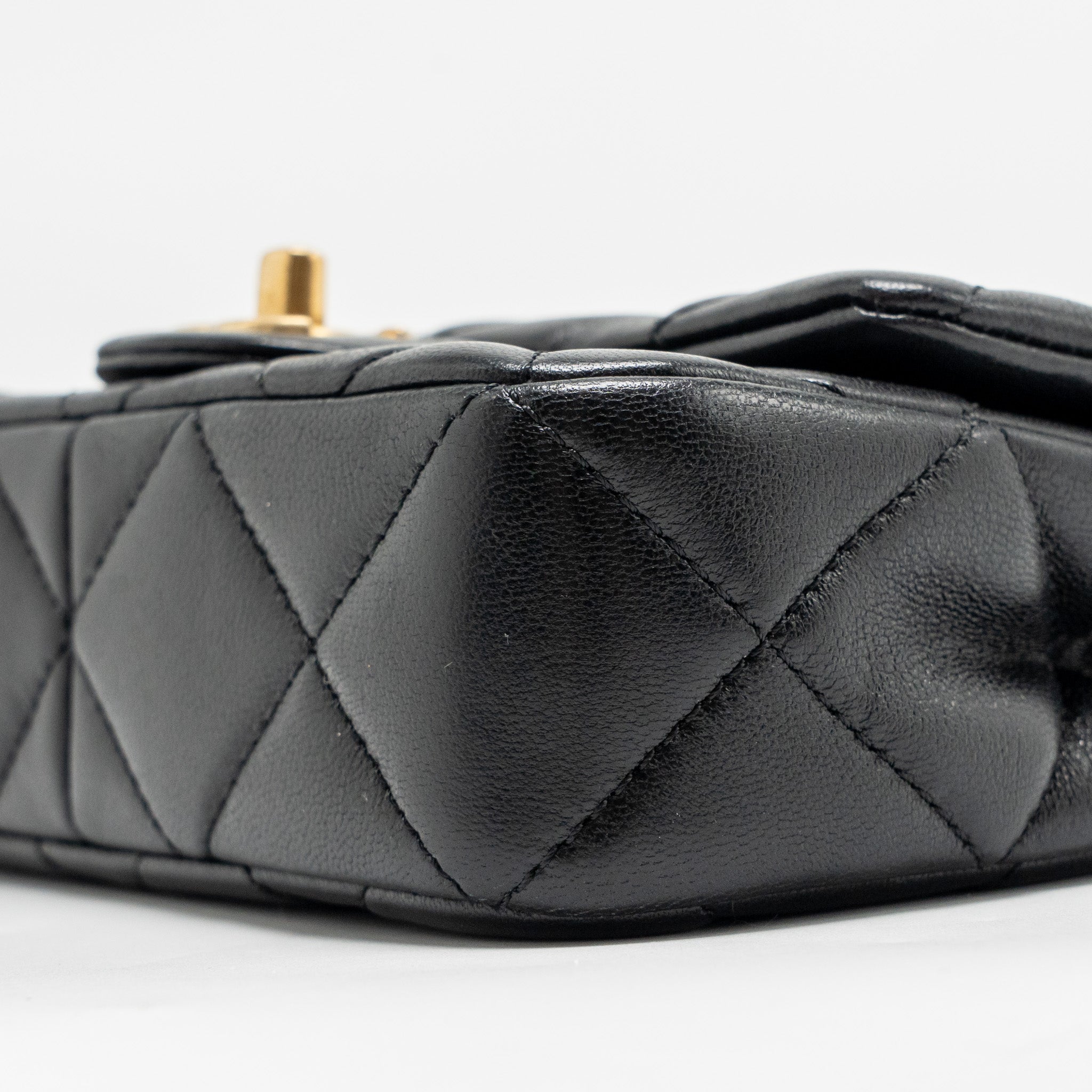 CHANEL PEARL CRUSH MINI SQUARE FLAP BAG LAMBSKIN BLACK GHW (MICROCHIP)