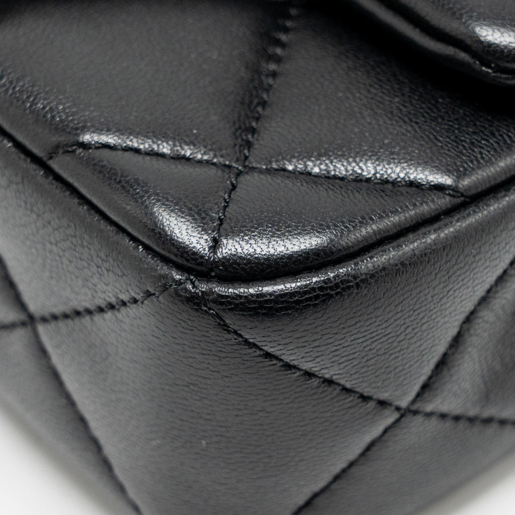 CHANEL PEARL CRUSH MINI SQUARE FLAP BAG LAMBSKIN BLACK GHW (MICROCHIP)