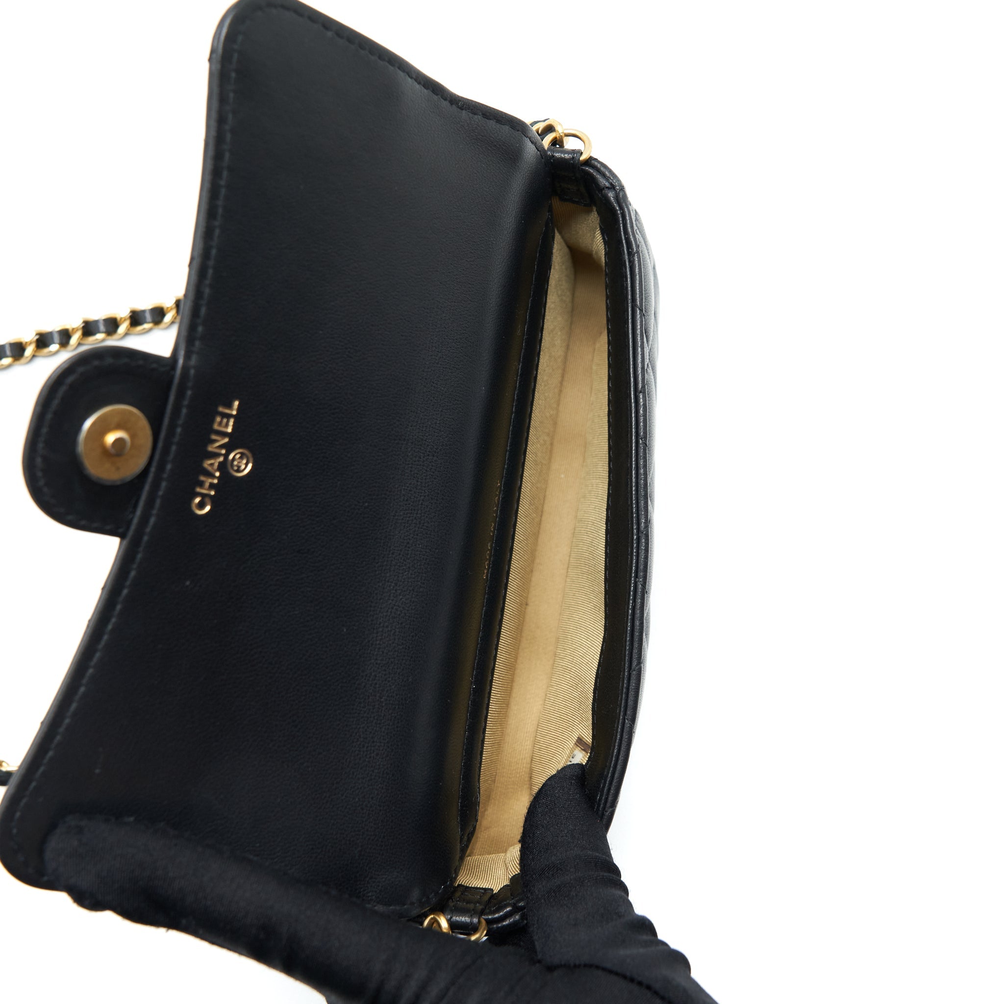 CHANEL LIMITED CHARM DOUBLE LAYER MINI CHAIN BAG LAMBSKIN BLACK GHW
