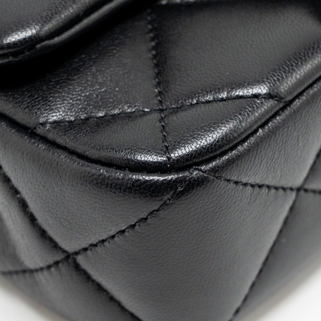 CHANEL PEARL CRUSH MINI SQUARE FLAP BAG LAMBSKIN BLACK GHW (MICROCHIP)