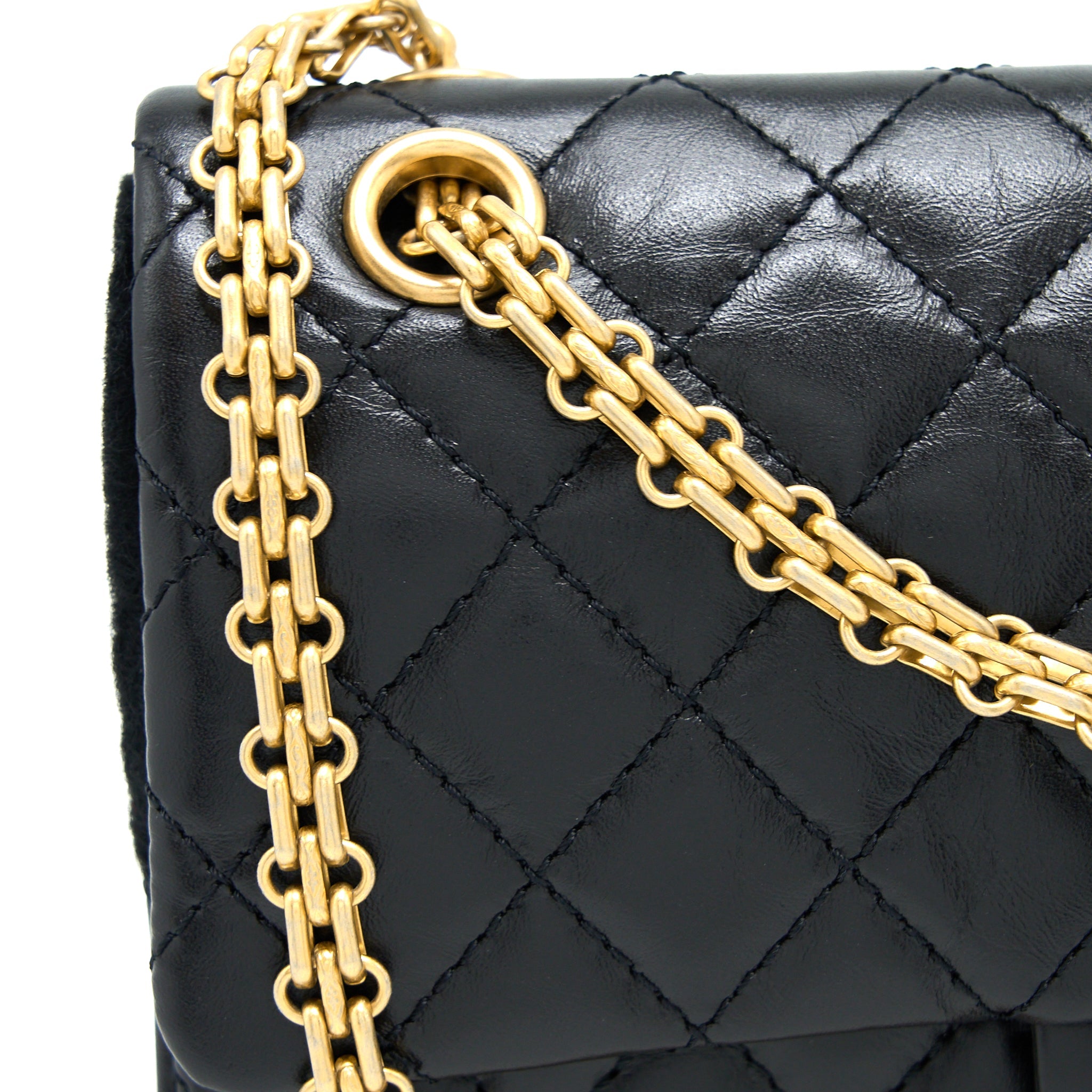 CHANEL SMALL 2.55 REISSUE FLAP BAG AGED CALFSKIN BLACK BRUSHED GHW