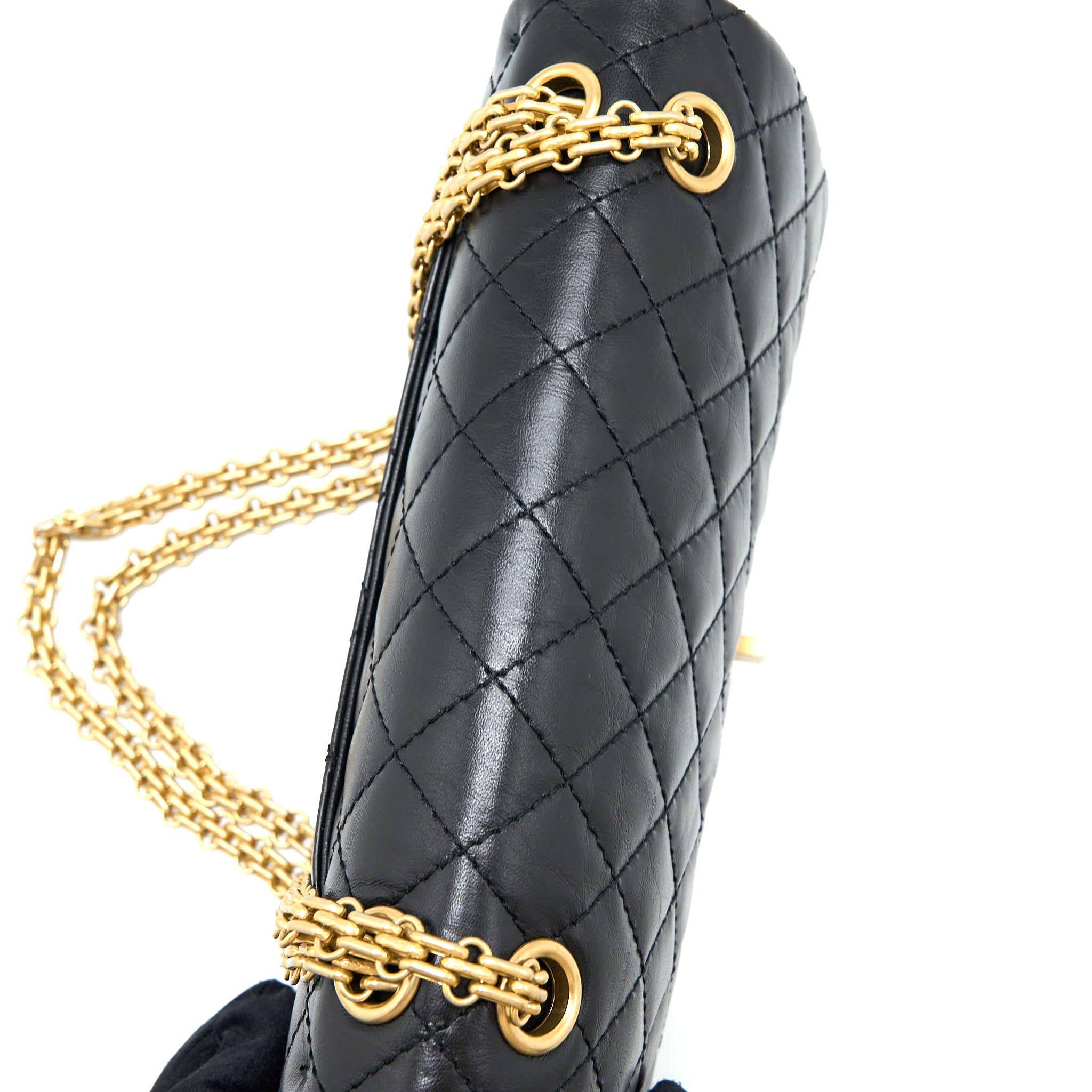 CHANEL SMALL 2.55 REISSUE FLAP BAG AGED CALFSKIN BLACK BRUSHED GHW