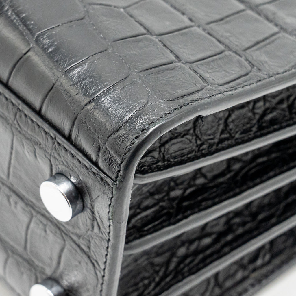SAINT LAURENT NANO SAC DE JOUR CROC EMBOSSED CALFSKIN BLACK SHW