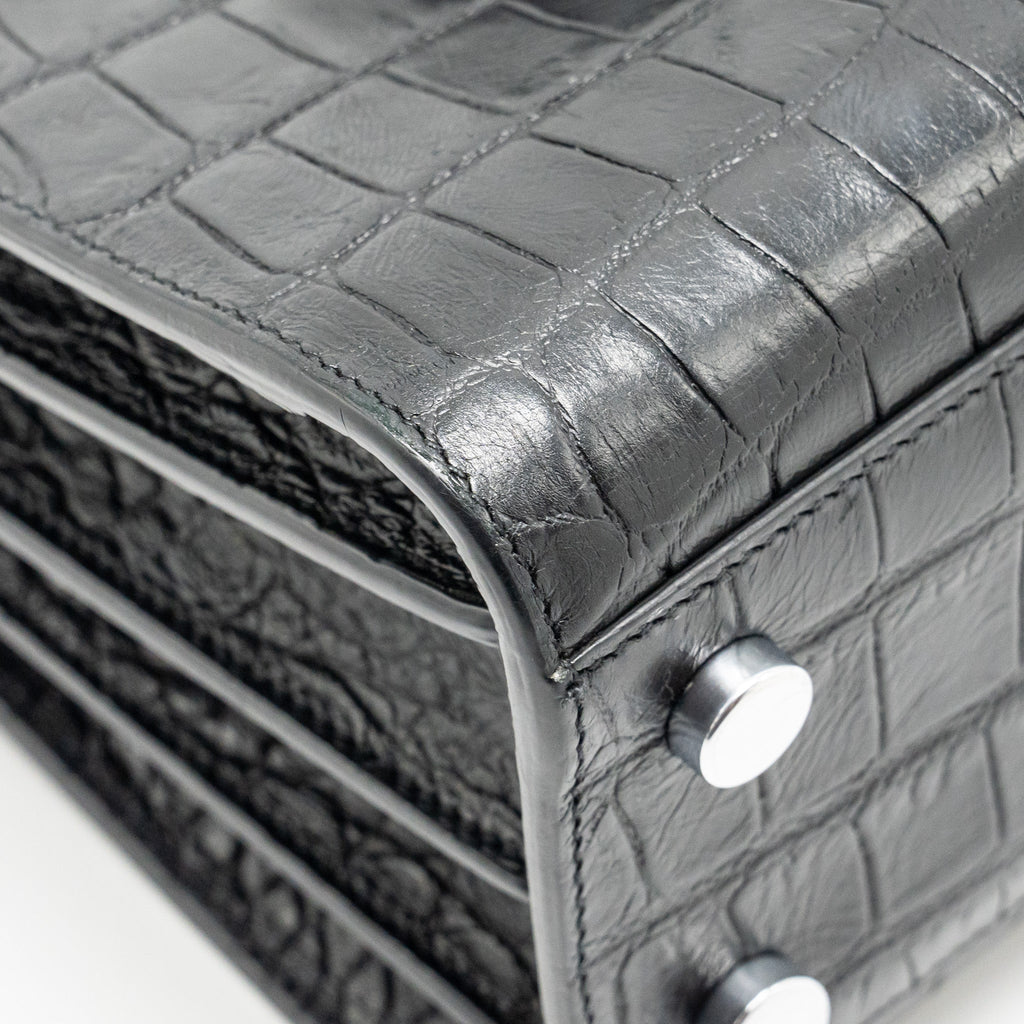SAINT LAURENT NANO SAC DE JOUR CROC EMBOSSED CALFSKIN BLACK SHW