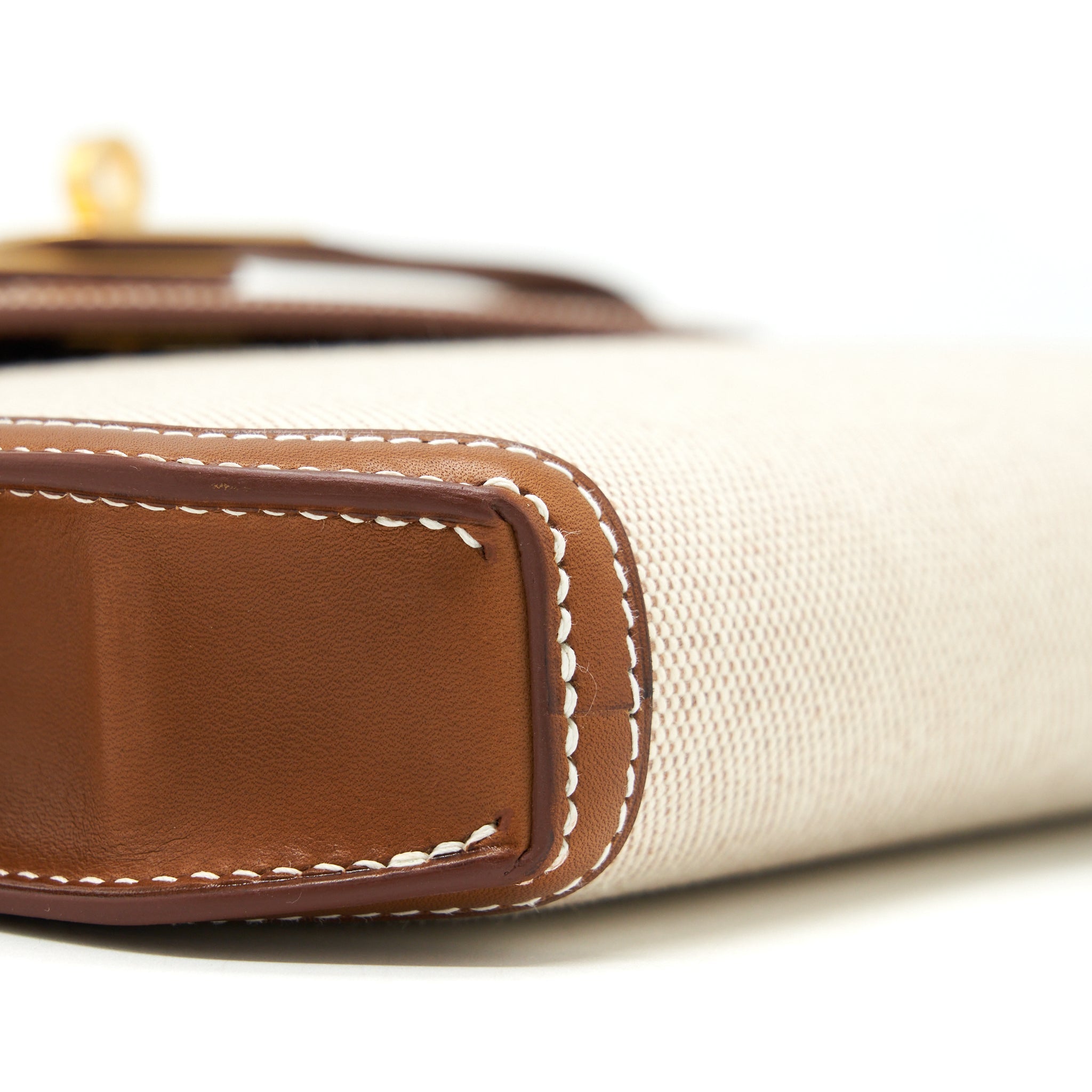 HERMES POCHETTE KELLY DEPECHES 25 CANVAS/BARENIA LEATHER ECRU BEIGE/ FAUVE GHW