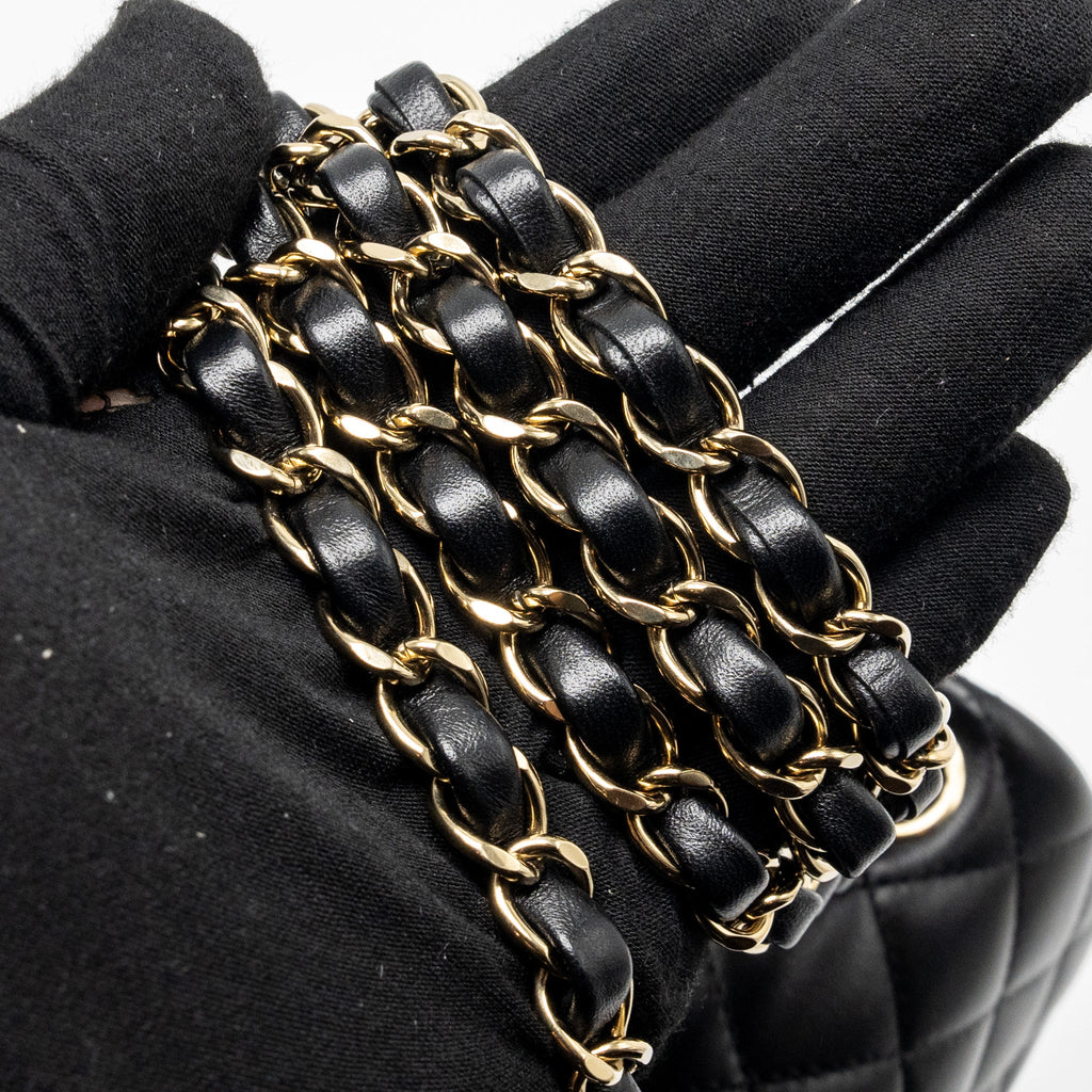 CHANEL MINI SQUARE FLAP BAG LAMBSKIN BLACK LGHW (MICROCHIP)