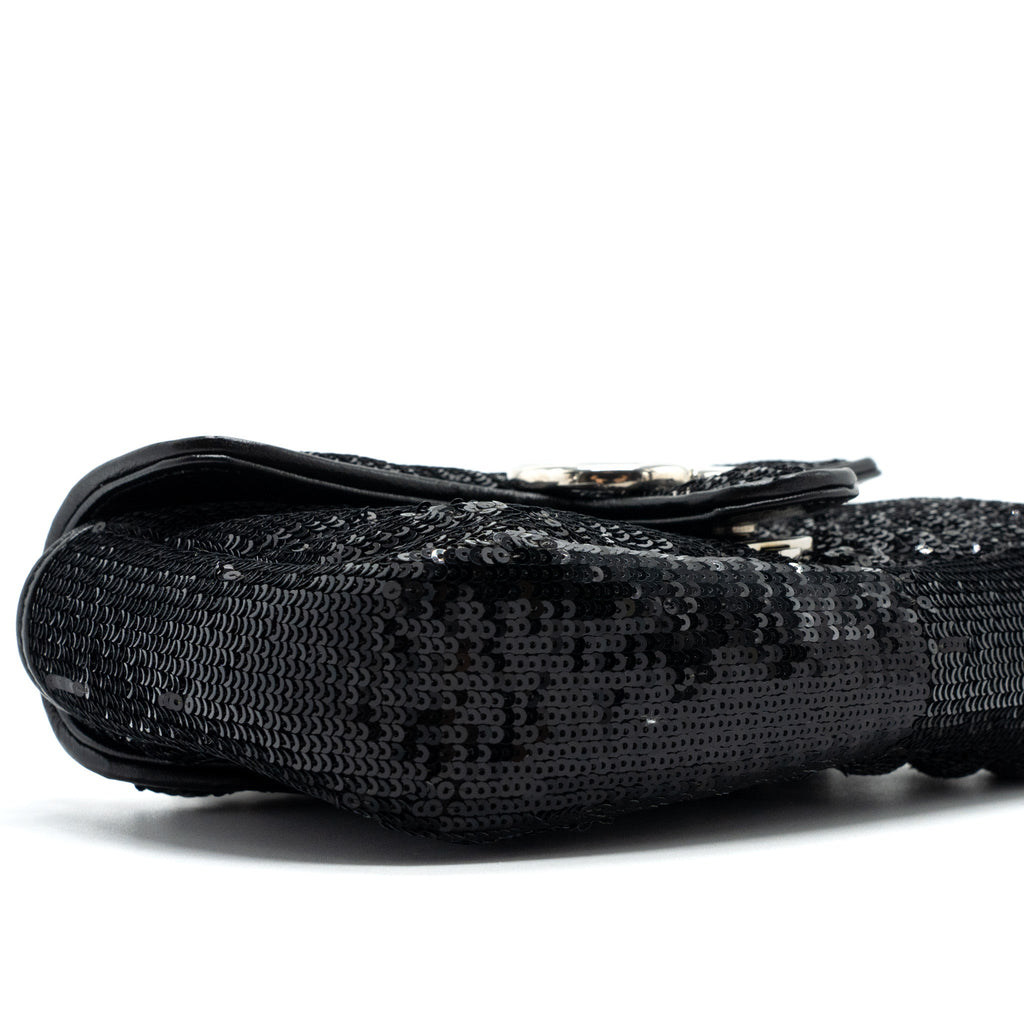GUCCI MINI GG MARMONT MATELASSE BAG SEQUIN BLACK SHW