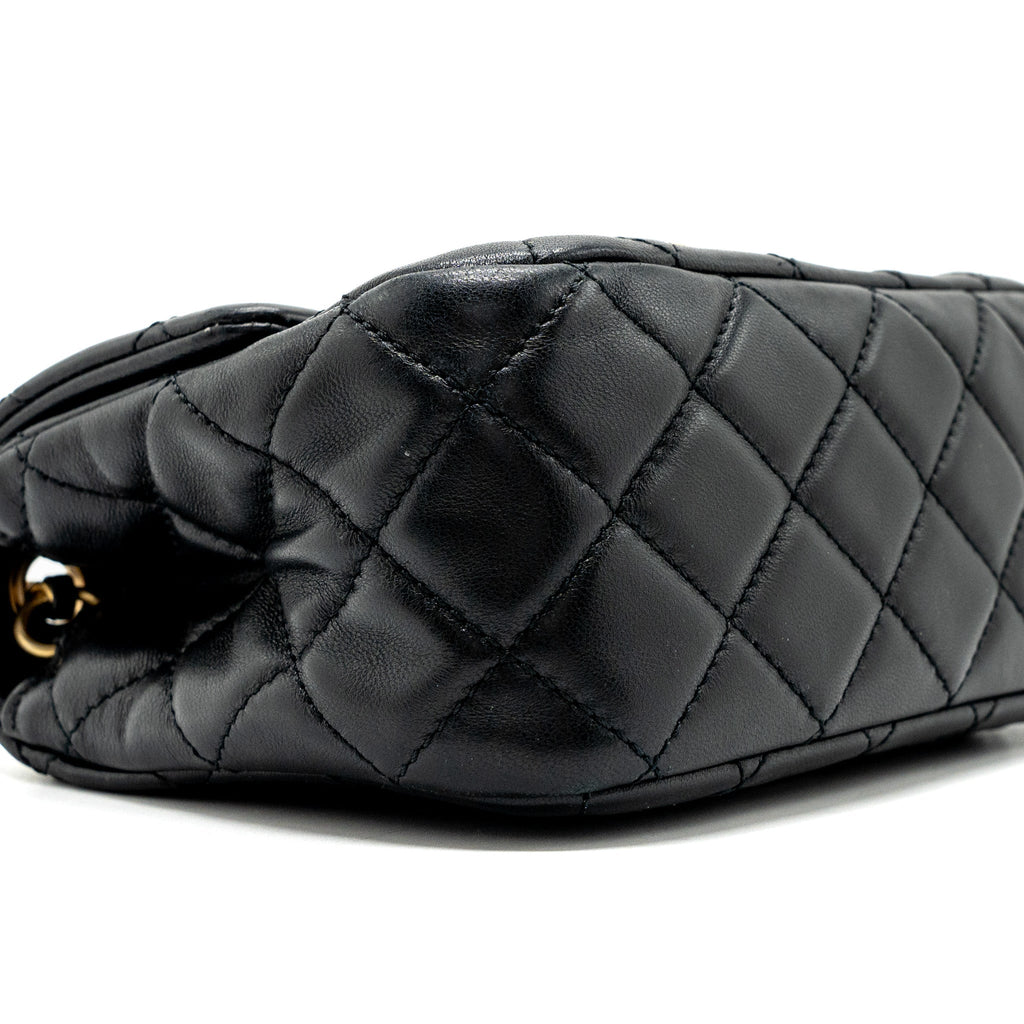 CHANEL PEARL CRUSH MINI SQUARE FLAP BAG LAMBSKIN BLACK GHW (MICROCHIP)