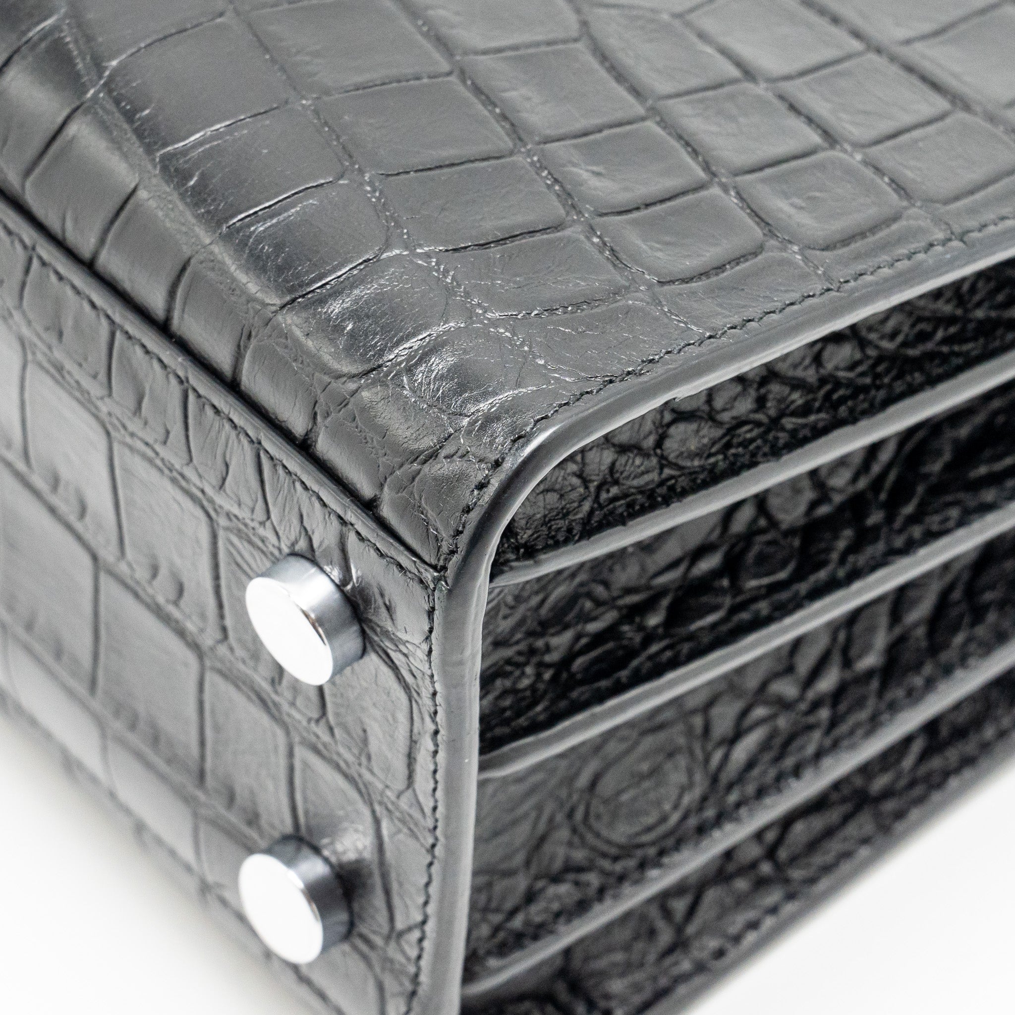 SAINT LAURENT NANO SAC DE JOUR CROC EMBOSSED CALFSKIN BLACK SHW