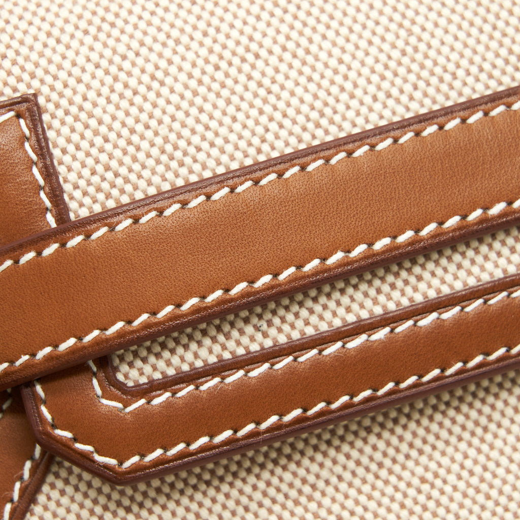 HERMES POCHETTE KELLY DEPECHES 25 CANVAS/BARENIA LEATHER ECRU BEIGE/ FAUVE GHW