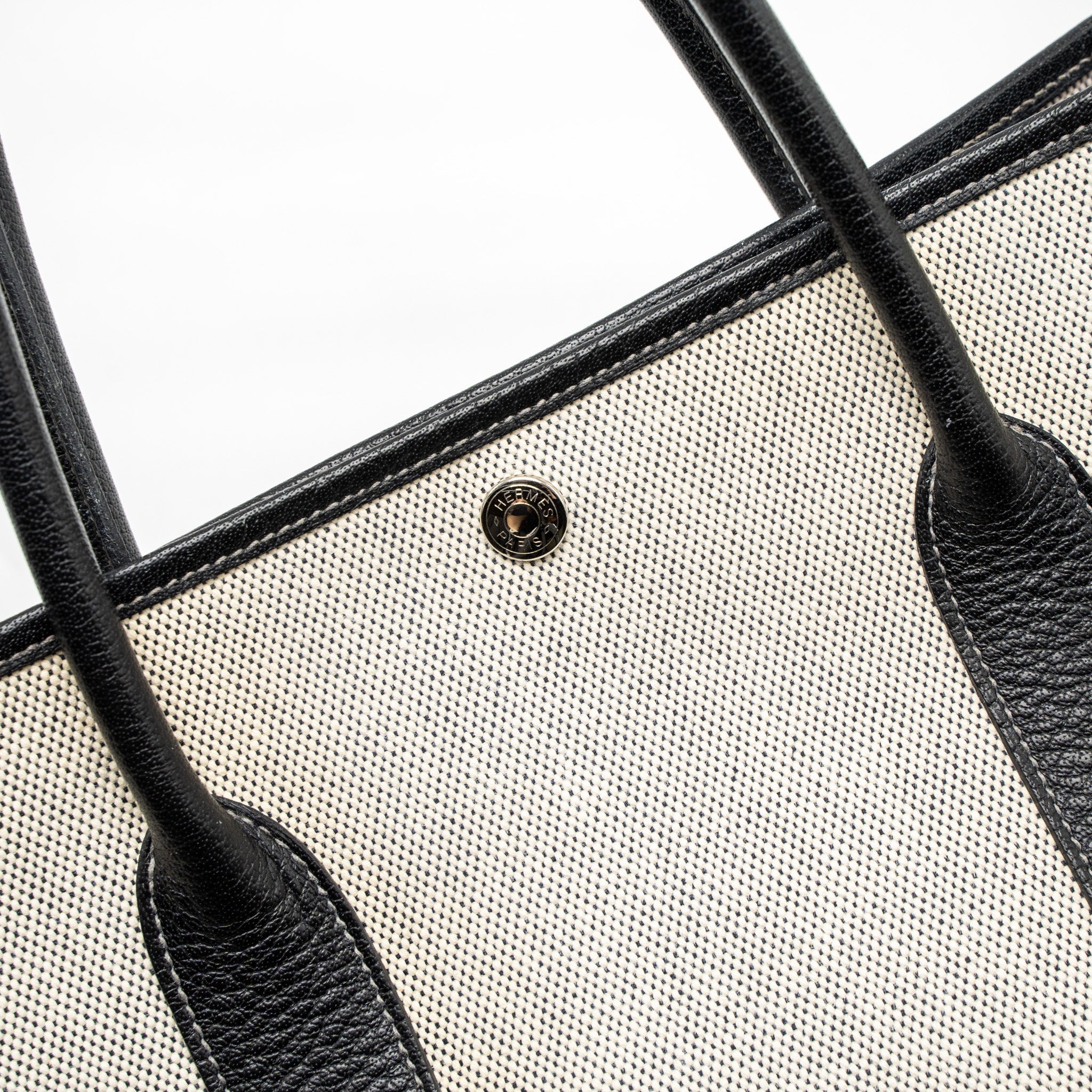 HERMES GARDEN PARTY 36 CANVAS/LEATHER BLACK/WHITE SHW