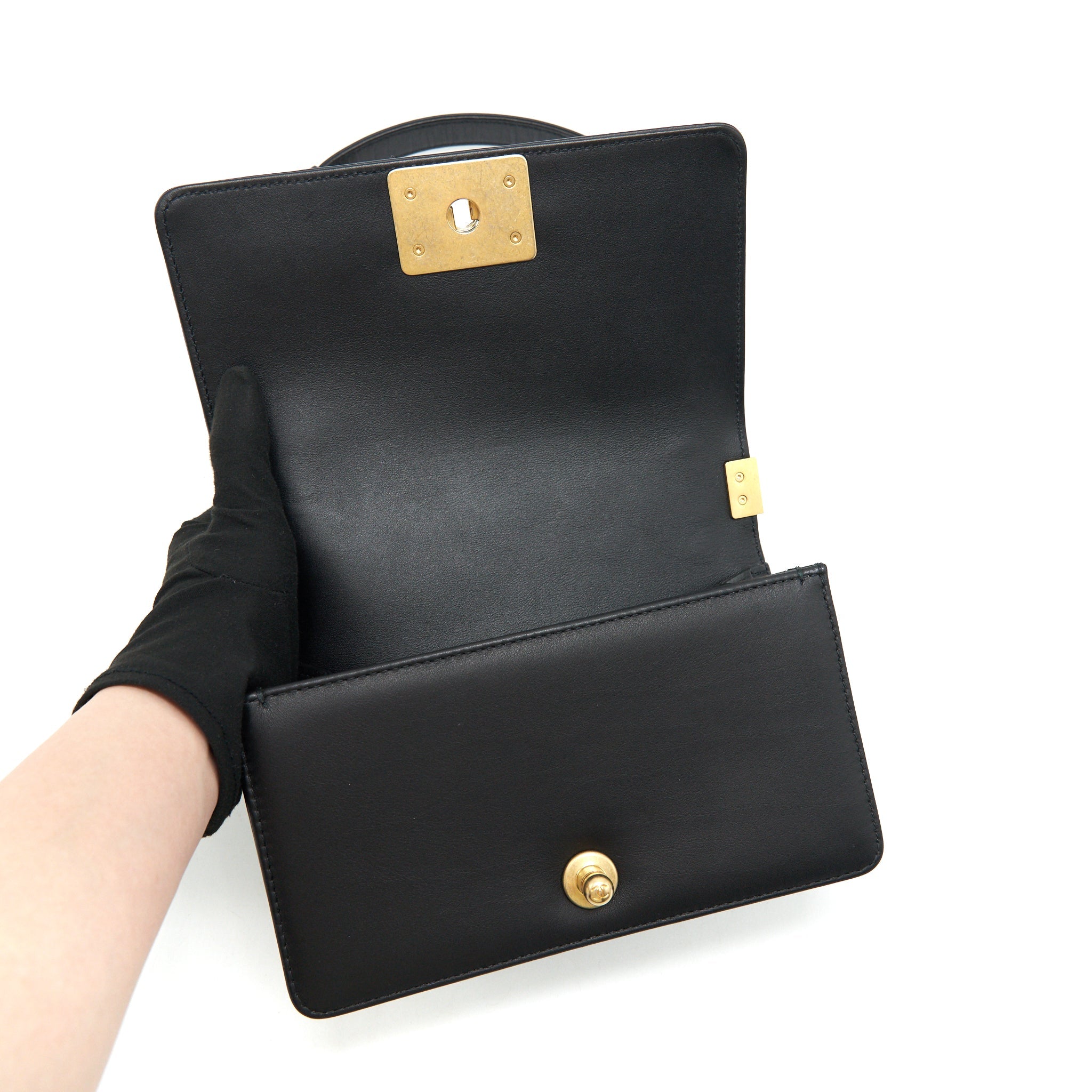 CHANEL SMALL BOY BAG CALFSKIN BLACK WITH GHW SERIAL27