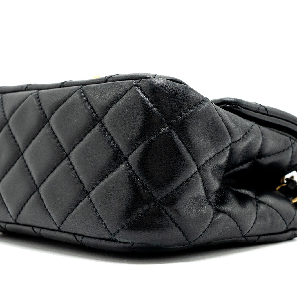 CHANEL PEARL CRUSH MINI SQUARE FLAP BAG LAMBSKIN BLACK GHW (MICROCHIP)