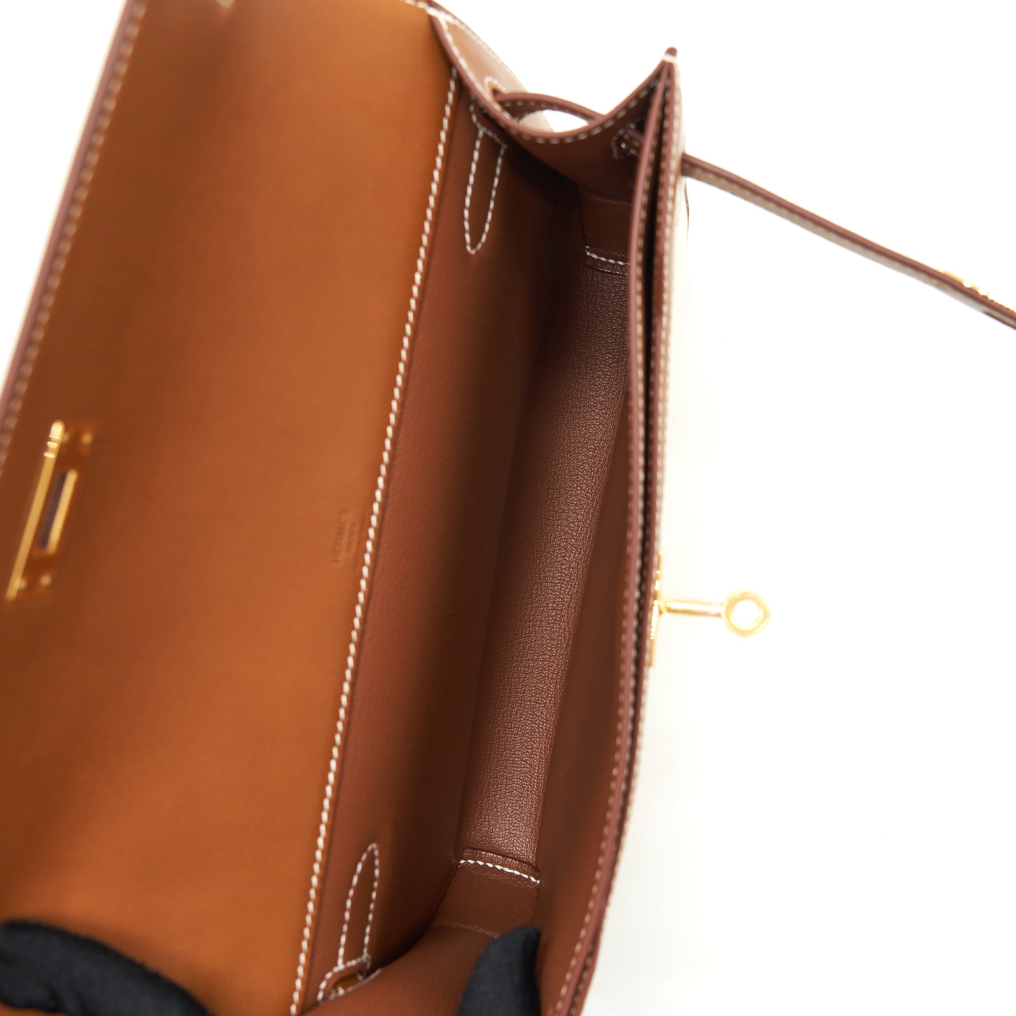 HERMES POCHETTE KELLY DEPECHES 25 CANVAS/BARENIA LEATHER ECRU BEIGE/ FAUVE GHW