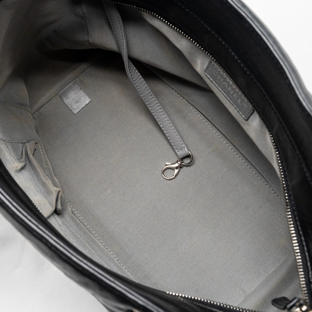 CHANEL CC LOGO SHOPPING TOTE BAG LAMBSKIN BLACK SHW