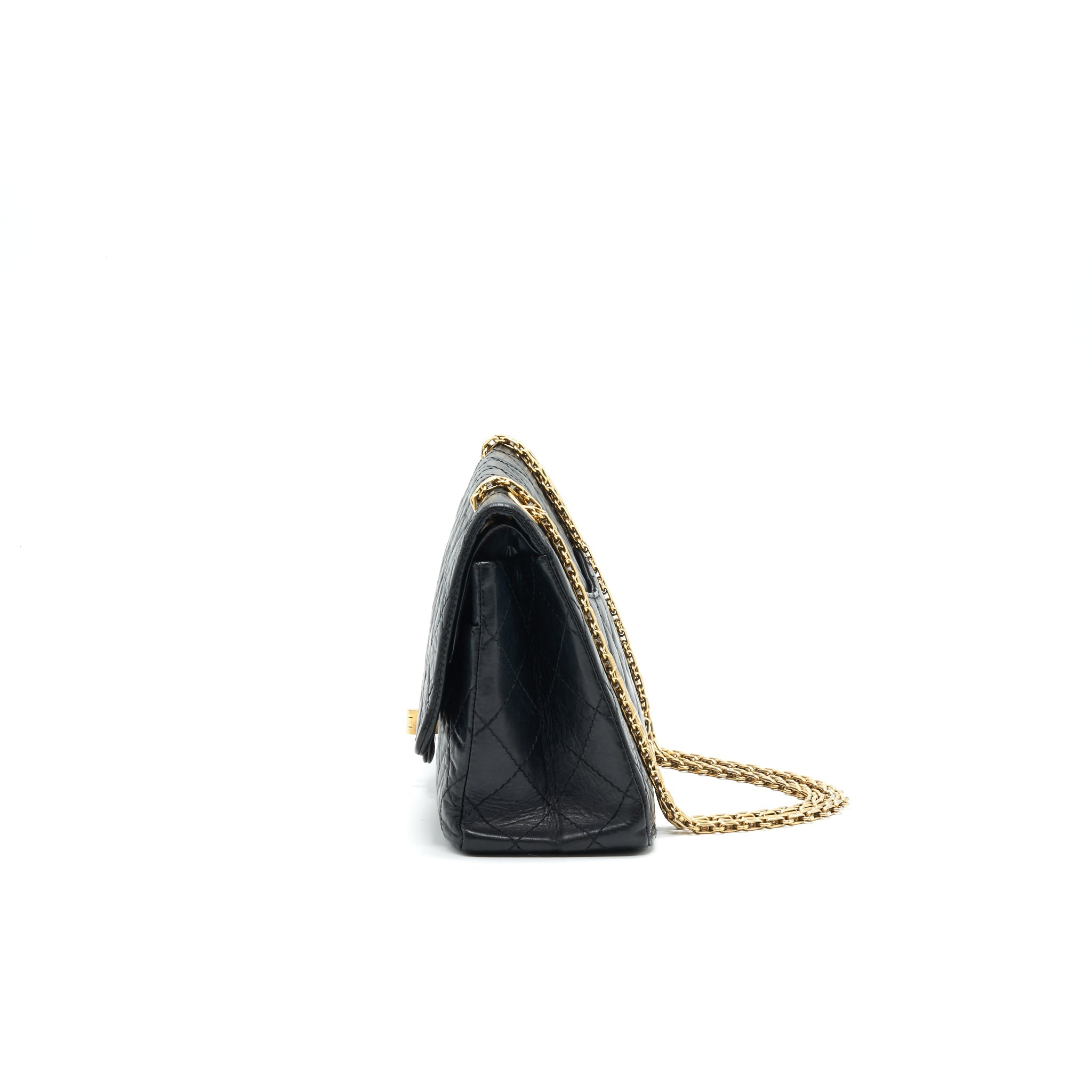 CHANEL 2.55 226 REISSUE FLAP BAG AGED CALFSKIN IN BLACK GHW