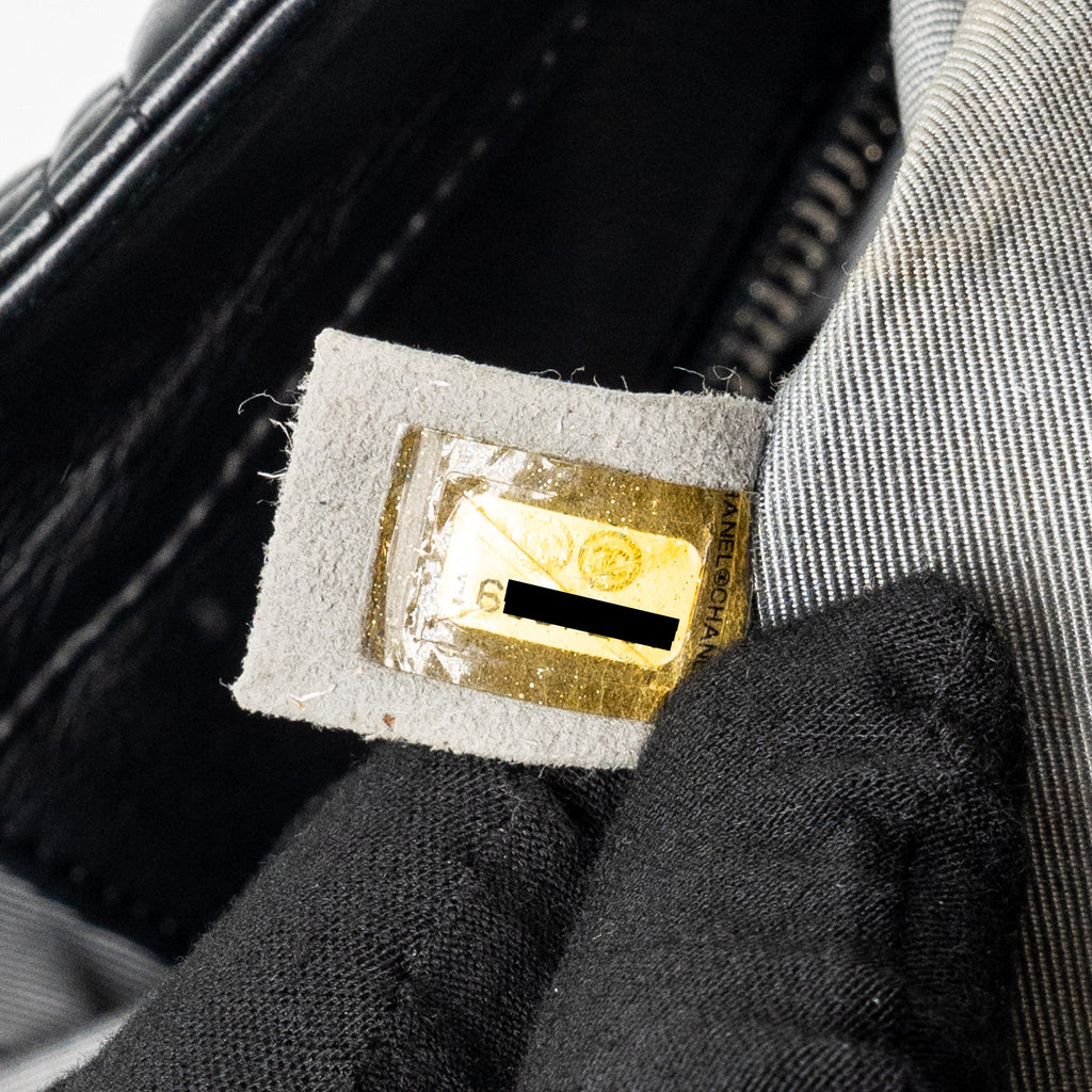 CHANEL CC LOGO SHOPPING TOTE BAG LAMBSKIN BLACK SHW