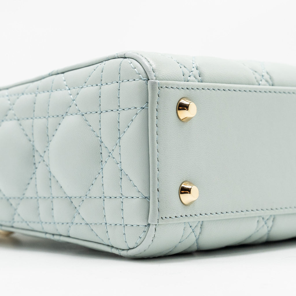 DIOR MINI LADY DIOR LAMBSKIN LIGHT BLUE LGHW