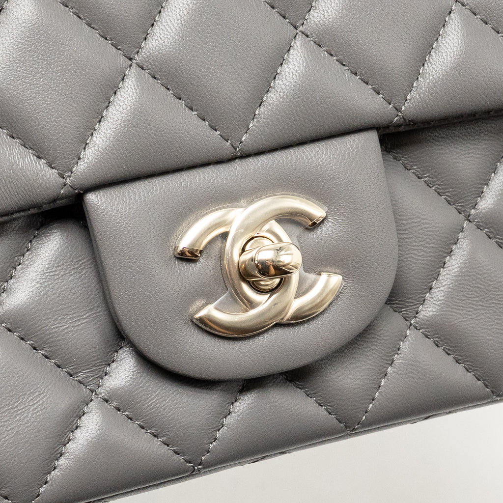 CHANEL MINI RECTANGULAR FLAP BAG LAMBSKIN GREY LGHW (MICROCHIP)
