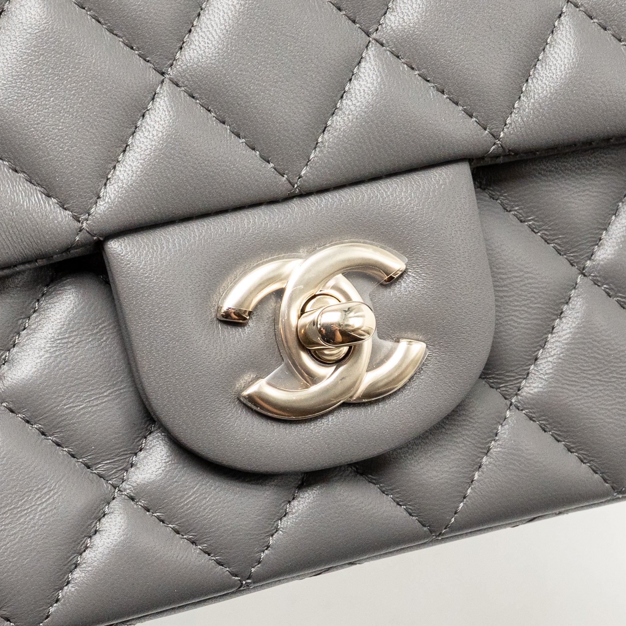 CHANEL MINI RECTANGULAR FLAP BAG LAMBSKIN GREY LGHW (MICROCHIP)