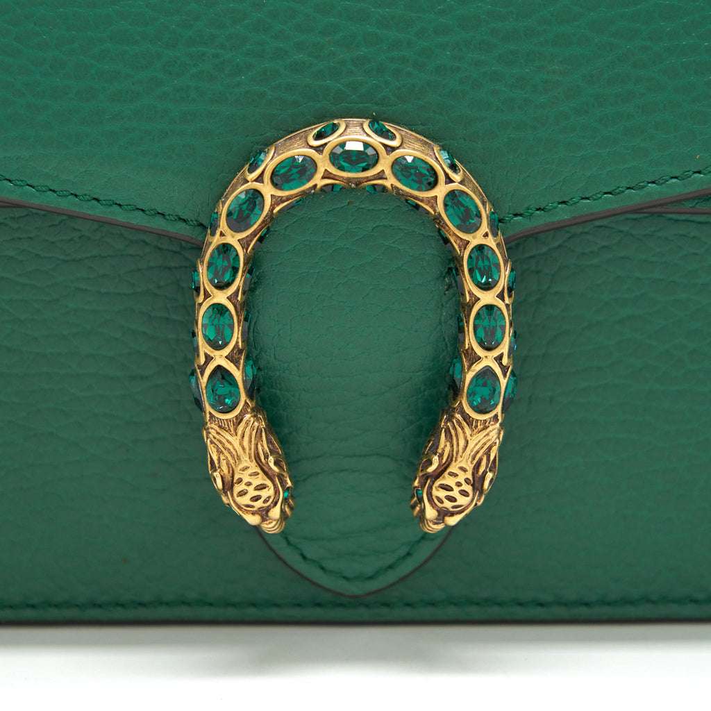 GUCCI DIONYSUS SUPER MINI BAG GREEN RUTHENIUM GOLD/SLIVER HARDWARE