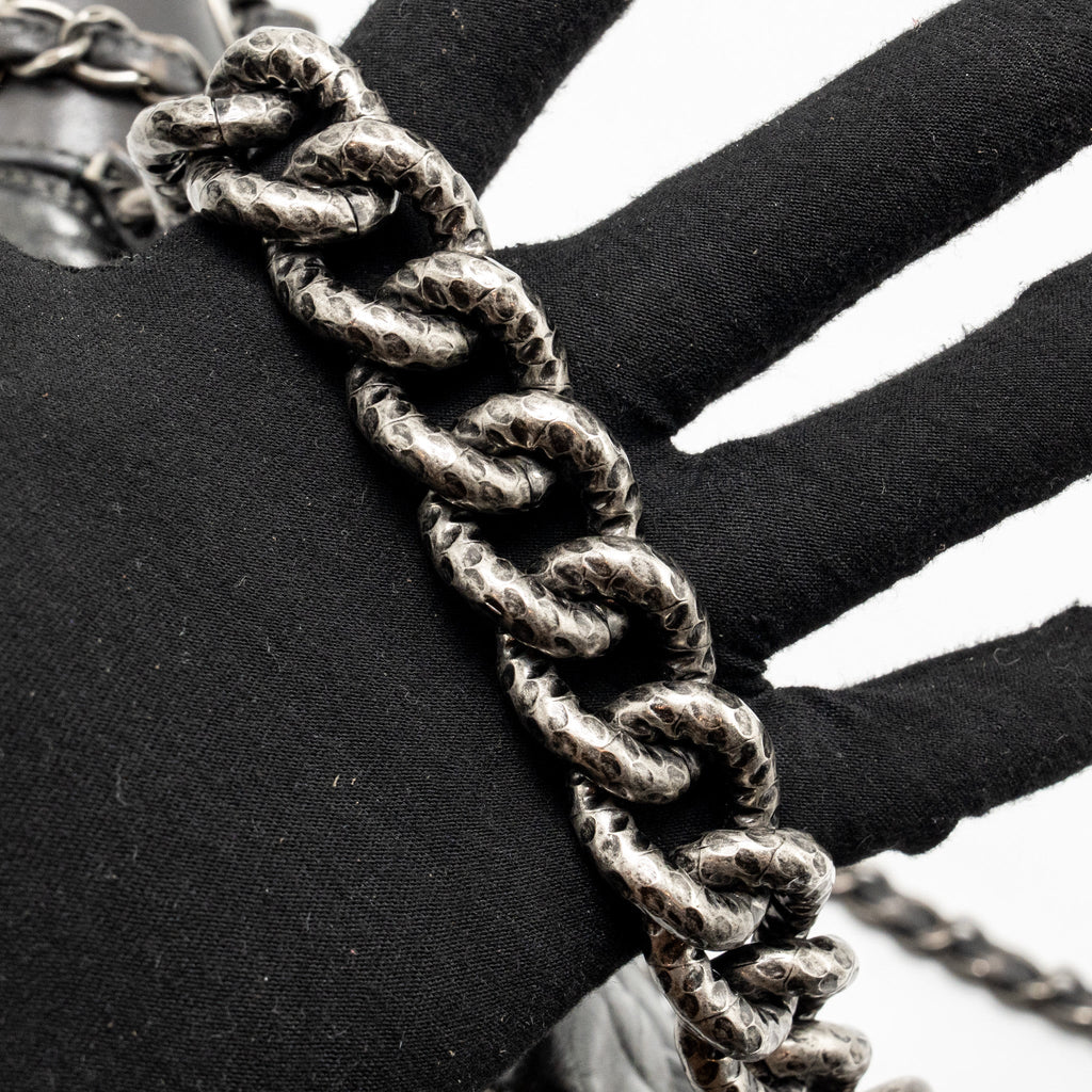 CHANEL DETAILED CHAIN SINGLE FLAP BAG CALFSKIN CHARCOAL GREY SHW