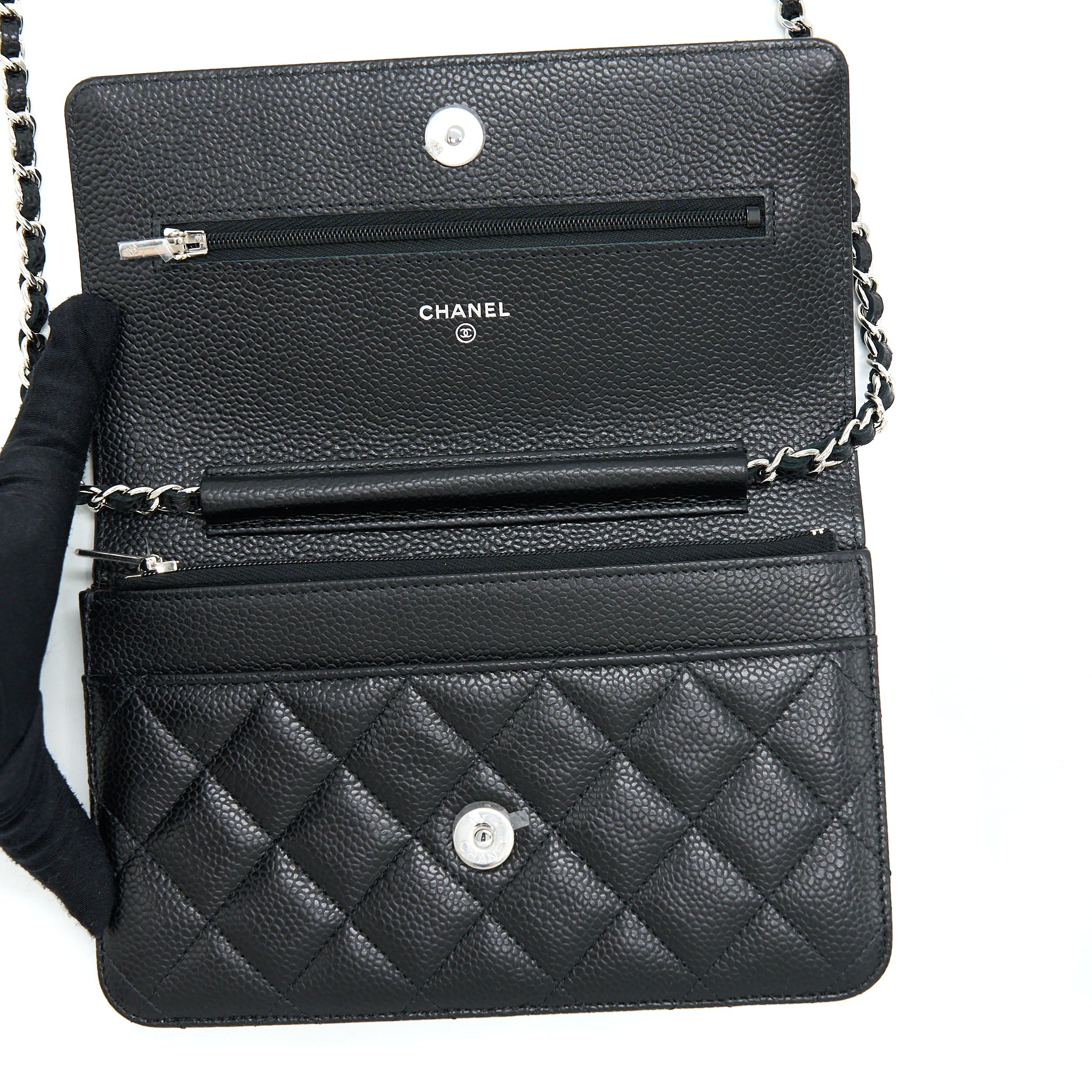 CHANEL CLASSIC WALLET ON CHAIN CAVIAR BLACK SHW (MICROCHIP)