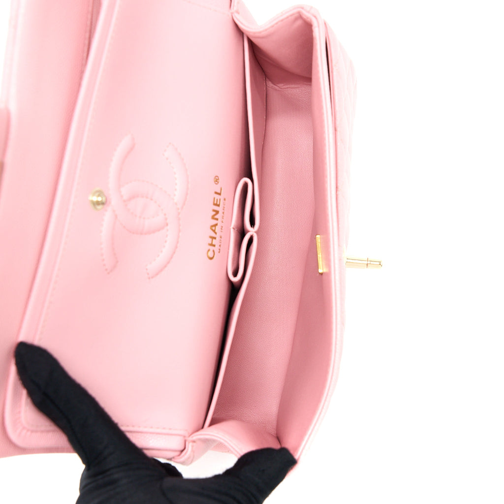 CHANEL 22C SMALL CLASSIC DOUBLE FLAP BAG CAVIAR PINK LGHW (MICROCHIP)