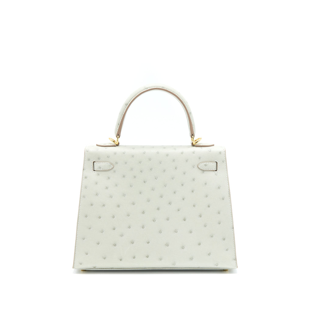 HERMES KELLY 25 SELLIER OSTRICH 80 GRIS PERLE GHW