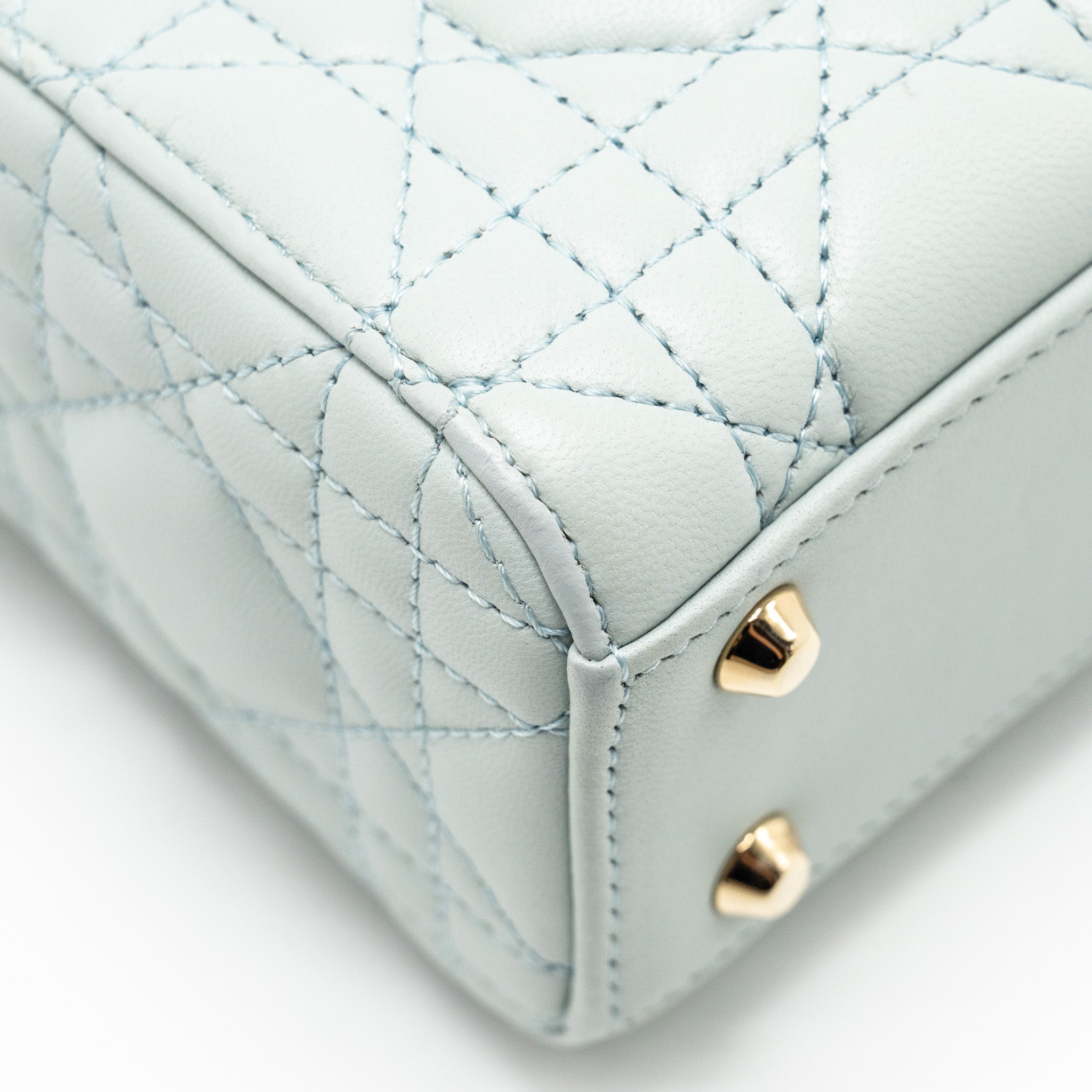 DIOR MINI LADY DIOR LAMBSKIN LIGHT BLUE LGHW