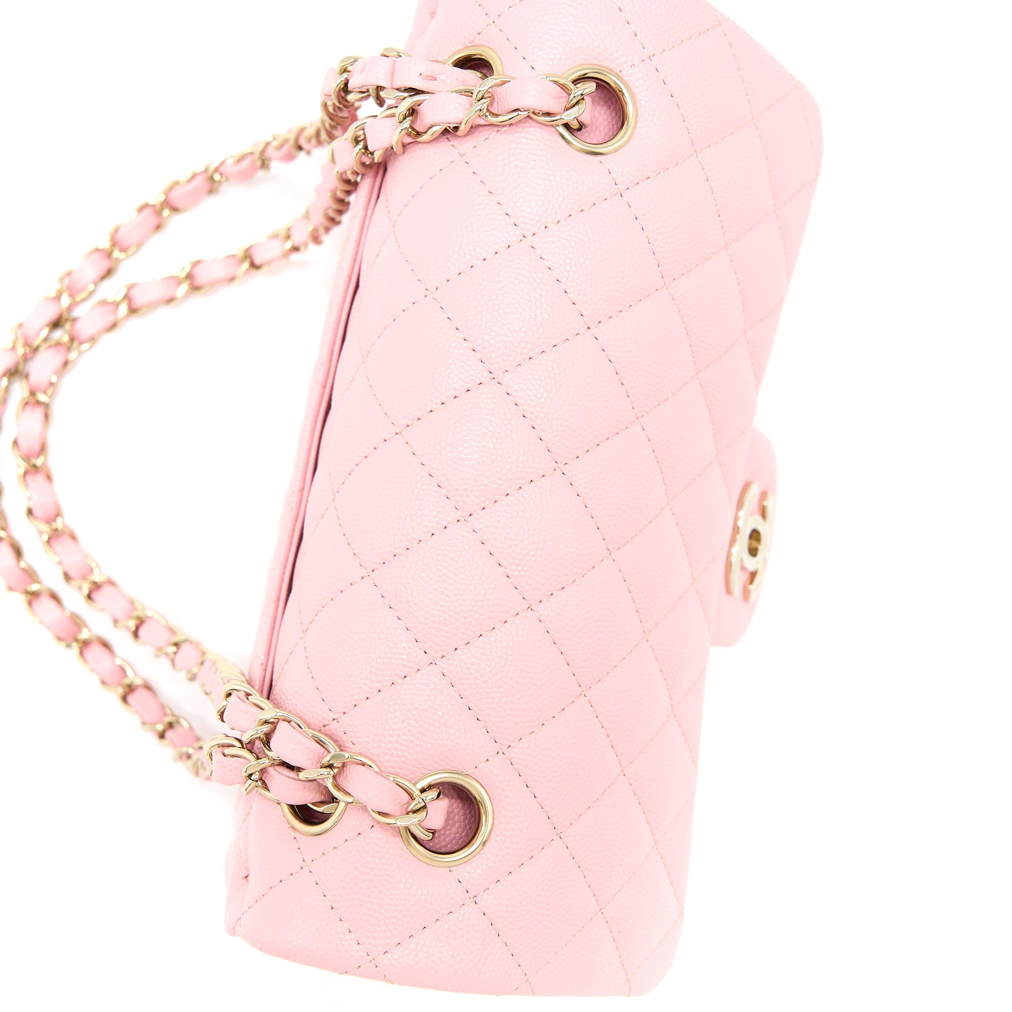 CHANEL 22C SMALL CLASSIC DOUBLE FLAP BAG CAVIAR PINK LGHW (MICROCHIP)