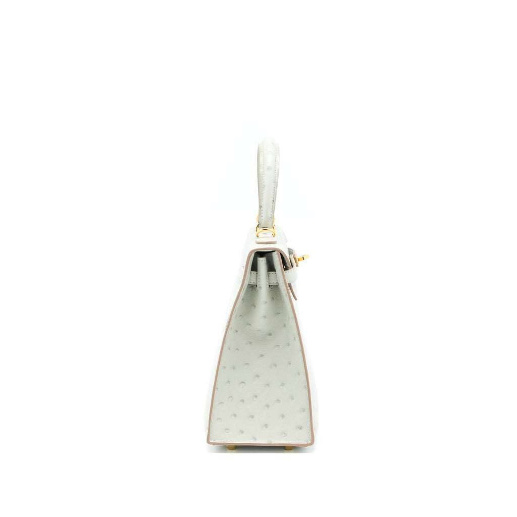 HERMES KELLY 25 SELLIER OSTRICH 80 GRIS PERLE GHW