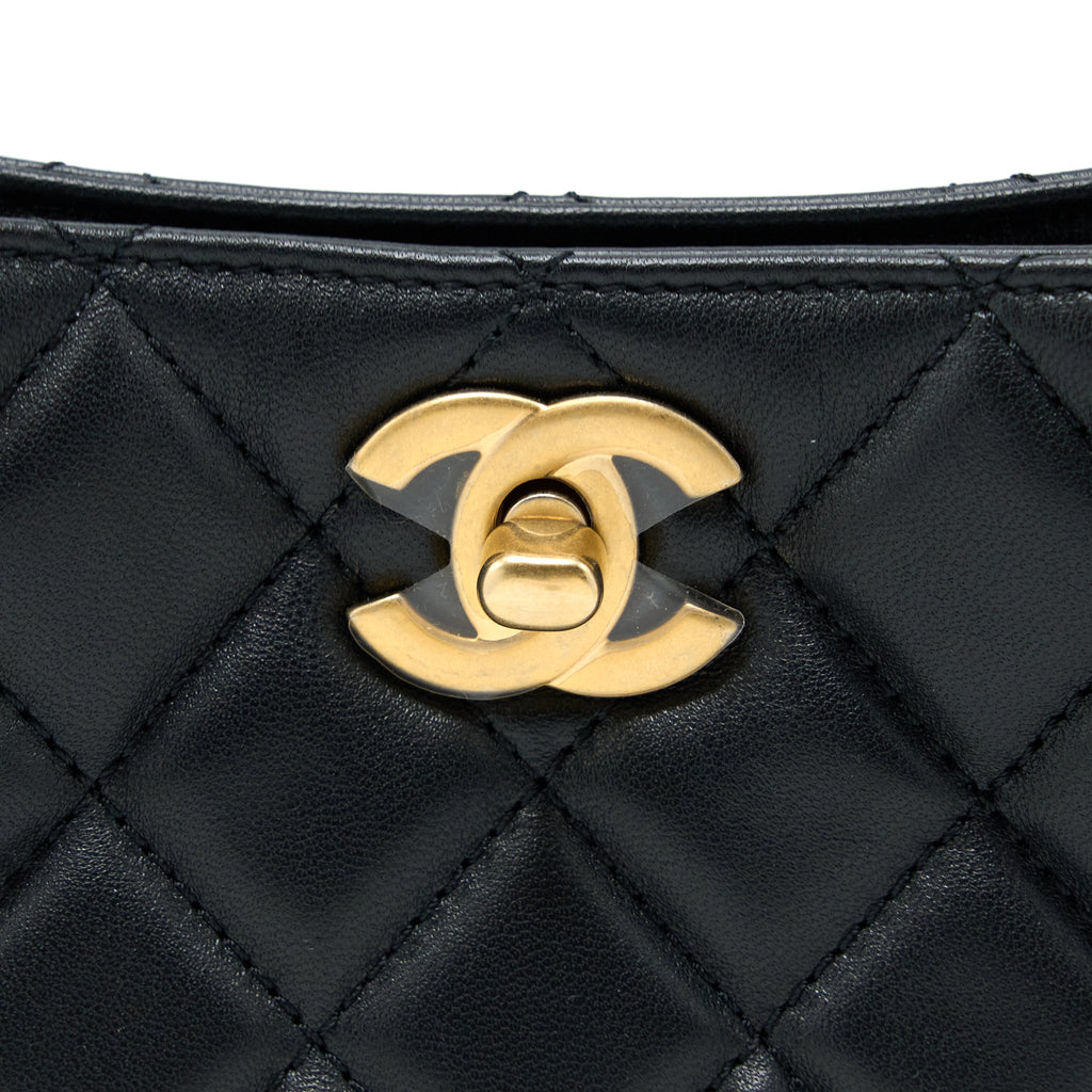 CHANEL PEARL CRUSH HOBO BAG LAMBSKIN BLACK GHW (MICROCHIP)