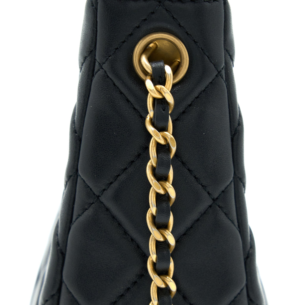 CHANEL PEARL CRUSH HOBO BAG LAMBSKIN BLACK GHW (MICROCHIP)
