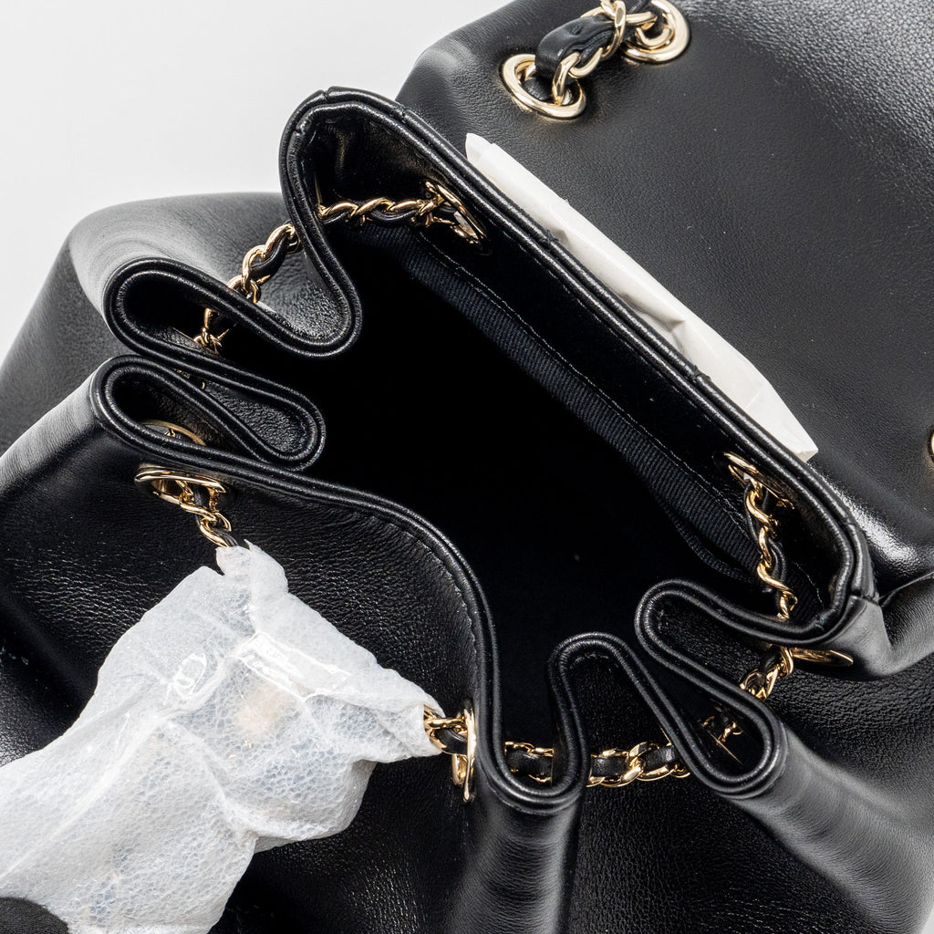 CHANEL 24P MINI DUMA BACKPACK CALFSKIN BLACK LGHW (MICROCHIP)