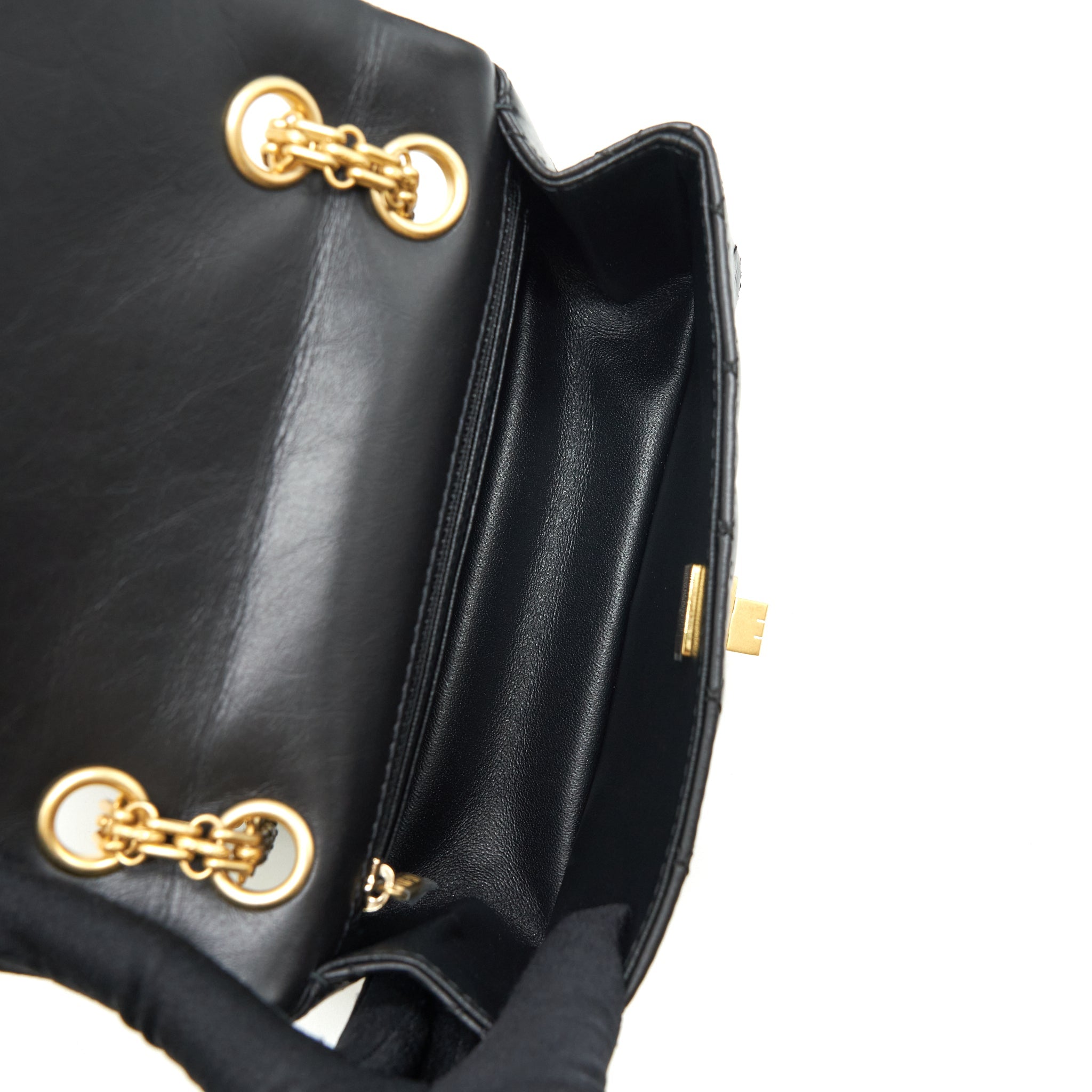 CHANEL MINI 2.55 REISSUE FLAP BAG AGED CALFSKIN BLACK BRUSHED GHW (MICROCHIP)