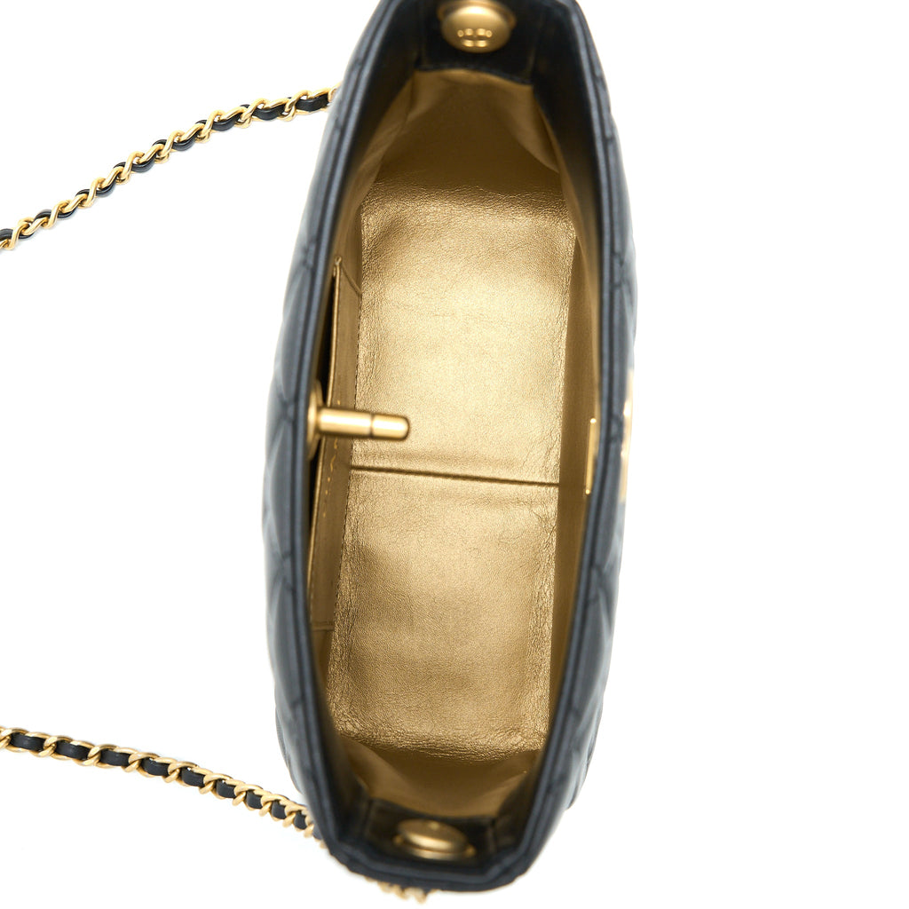 CHANEL PEARL CRUSH HOBO BAG LAMBSKIN BLACK GHW (MICROCHIP)