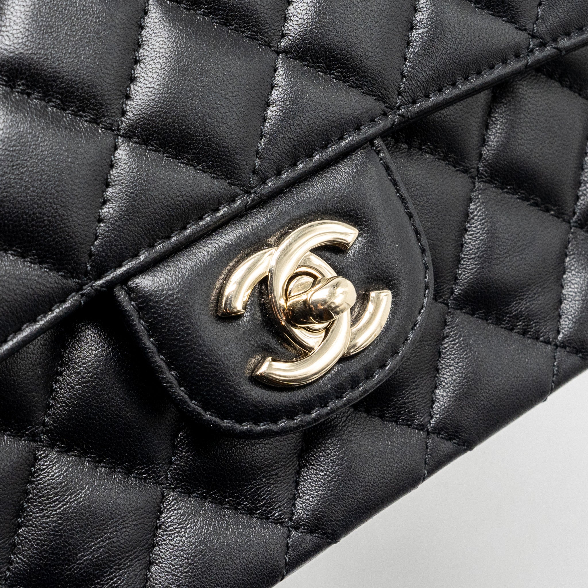 CHANEL CRYSTAL DETAILED TOP HANDLE FLAP BAG LAMBSKIN BLACK GHW (MICROCHIP)