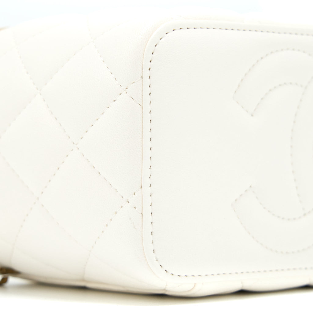 CHANEL COCO LETTER LONG VANITY WITH CHAIN LAMBSKIN WHITE GHW