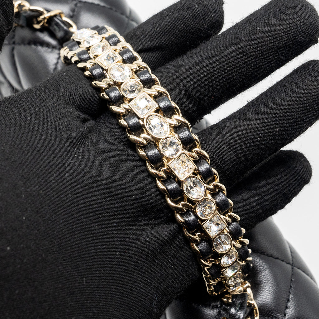 CHANEL CRYSTAL DETAILED TOP HANDLE FLAP BAG LAMBSKIN BLACK GHW (MICROCHIP)