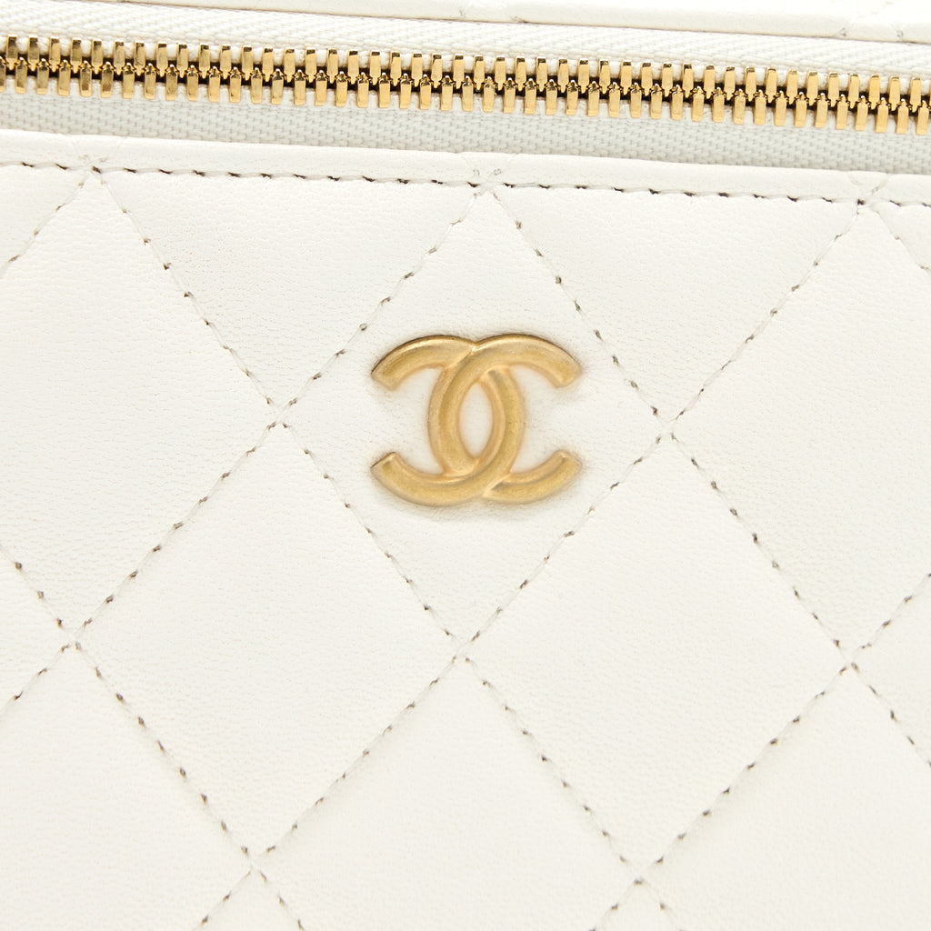 CHANEL COCO LETTER LONG VANITY WITH CHAIN LAMBSKIN WHITE GHW