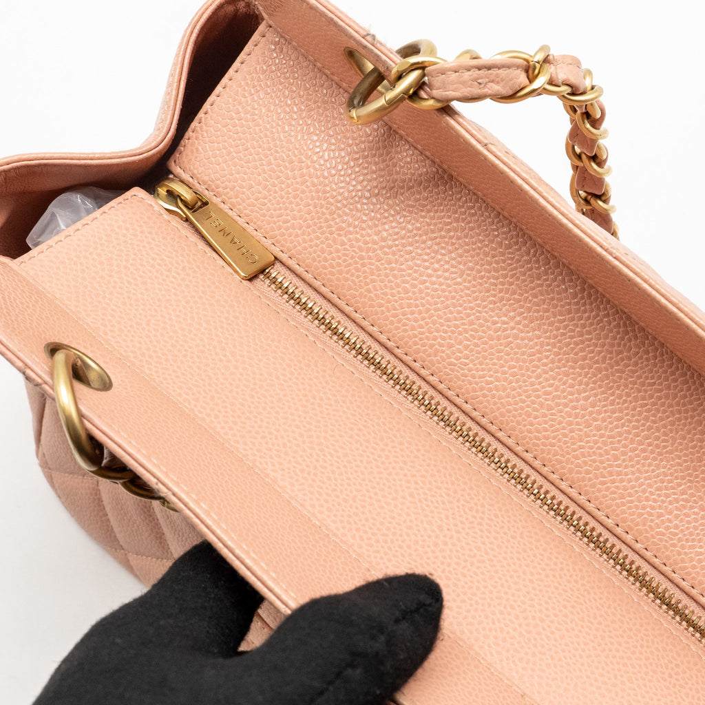 CHANEL PETITE TIMELESS TOTE CHAIN BAG QUILTED CAVIAR PINK GHW