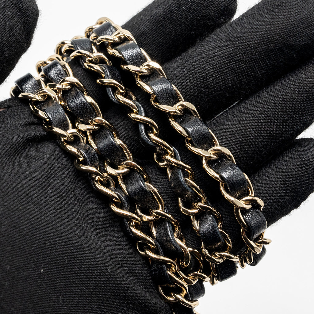 CHANEL CRYSTAL DETAILED TOP HANDLE FLAP BAG LAMBSKIN BLACK GHW (MICROCHIP)