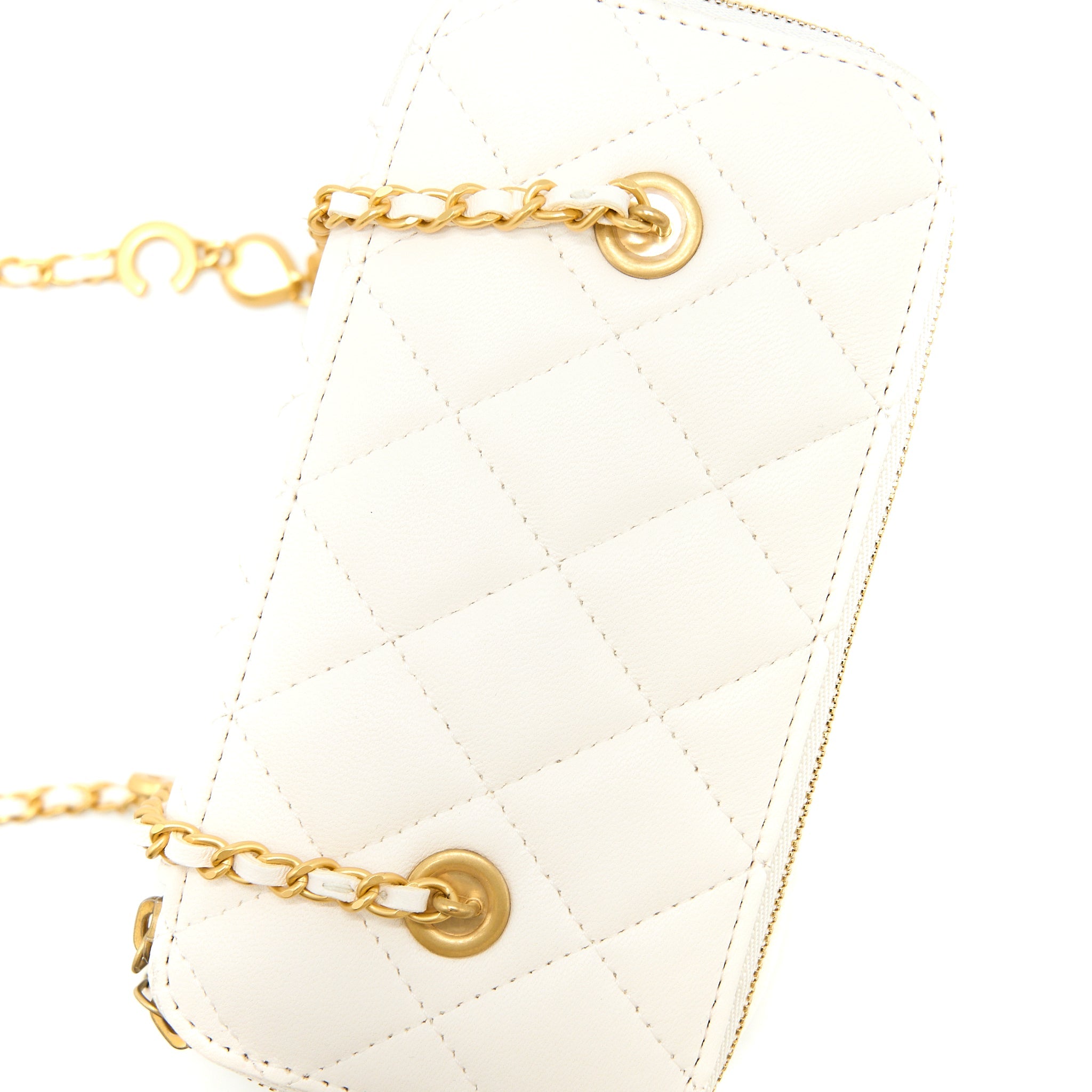 CHANEL COCO LETTER LONG VANITY WITH CHAIN LAMBSKIN WHITE GHW