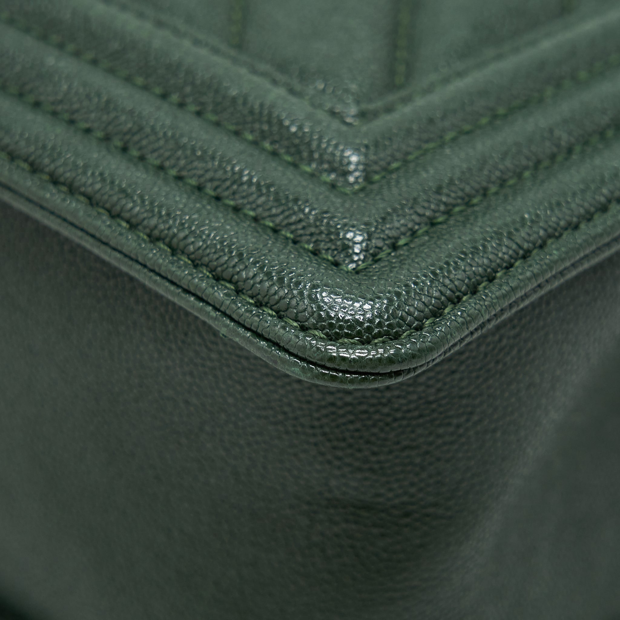 CHANEL CHEVRON MEDIUM BOY BAG CAVIAR GREEN BRUSHED GHW